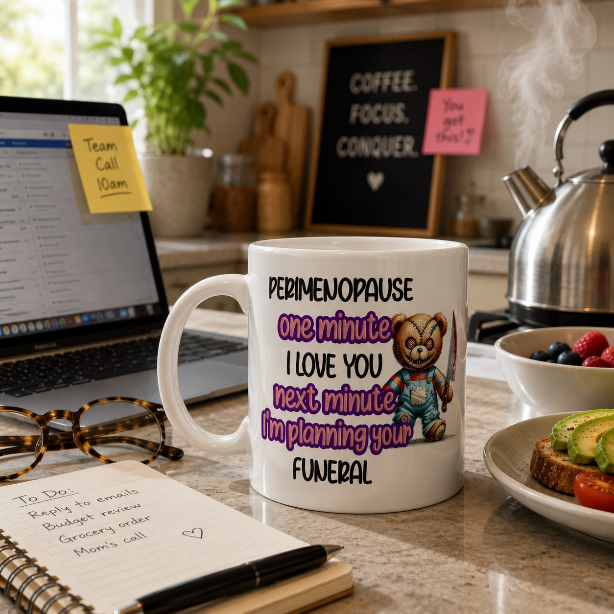 Funny Perimenopause Mug – “Planning your funeral” - Humorous Quote Coffee Cup – Menopause Gift for Women
