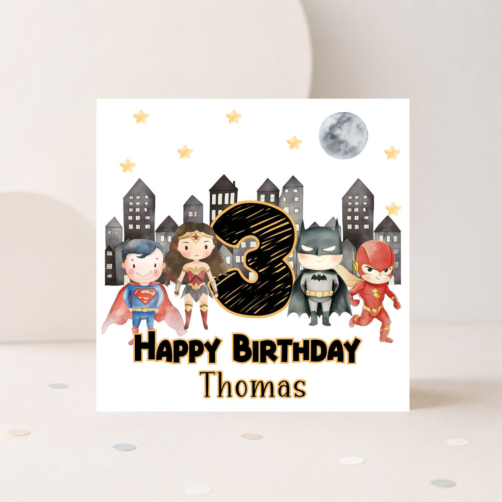 Personalised Superhero Birthday Card – Any Age & Name | Boys Birthday Card | Superman Batman Flash Wonder Woman