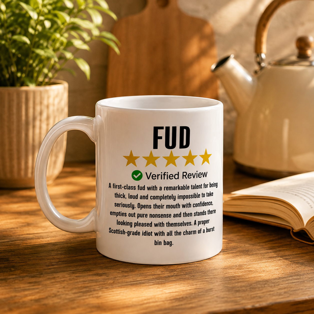 Fud Scottish slang mug – funny five-star review print
