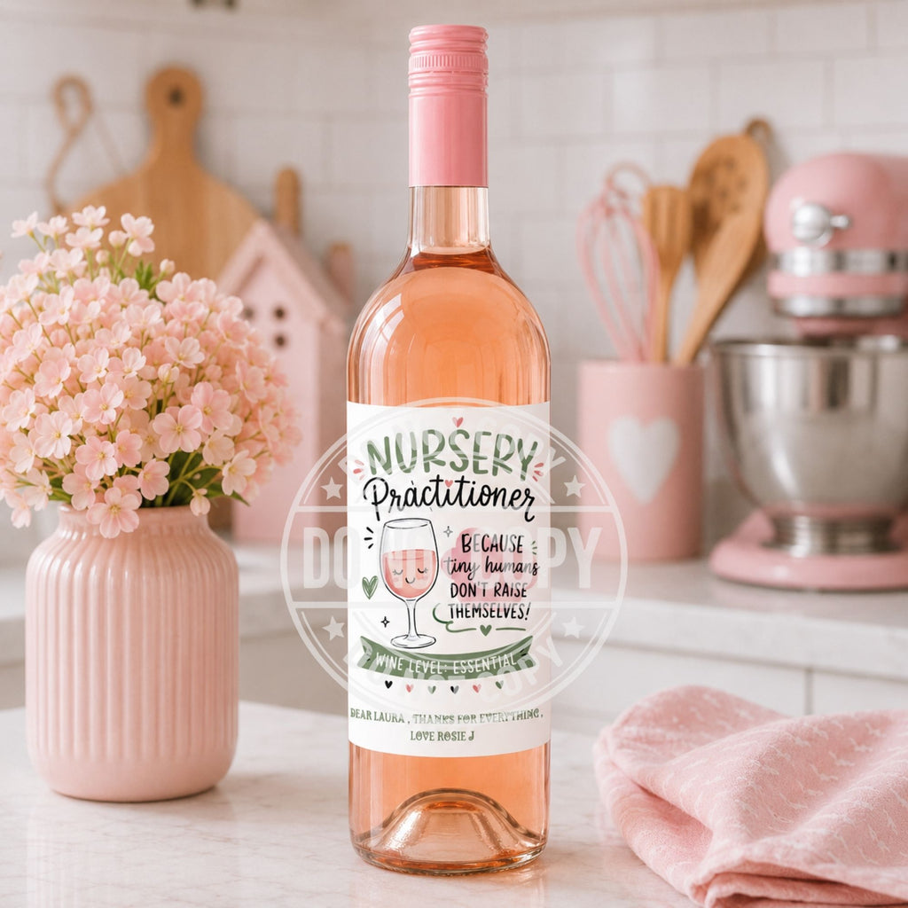 Funny Nursery Practitioner Wine Labels | Glossy Easy Peel Bottle Stickers | End of Term Teacher Gift