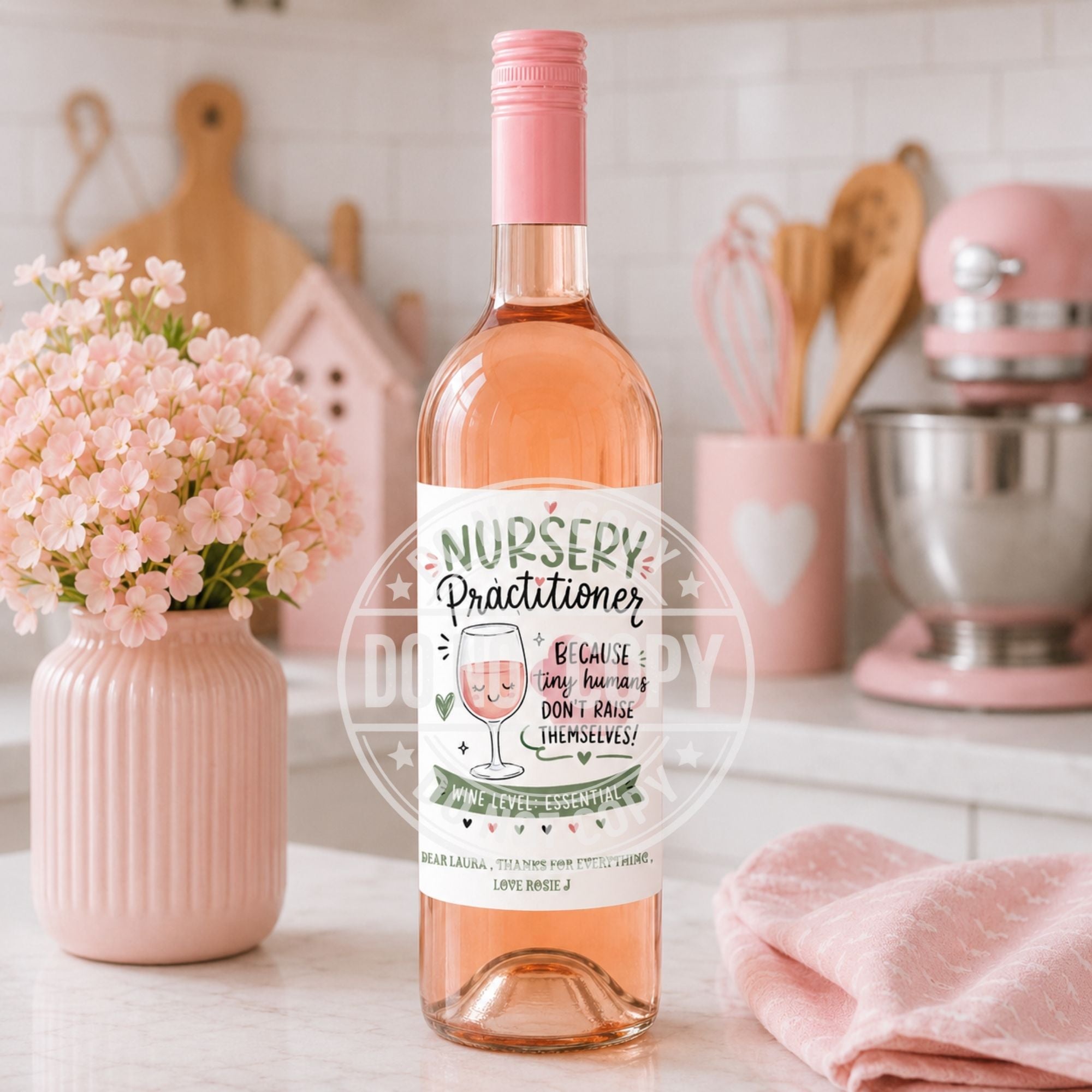 Funny Nursery Practitioner Wine Labels | Glossy Easy Peel Bottle Stickers | End of Term Teacher Gift