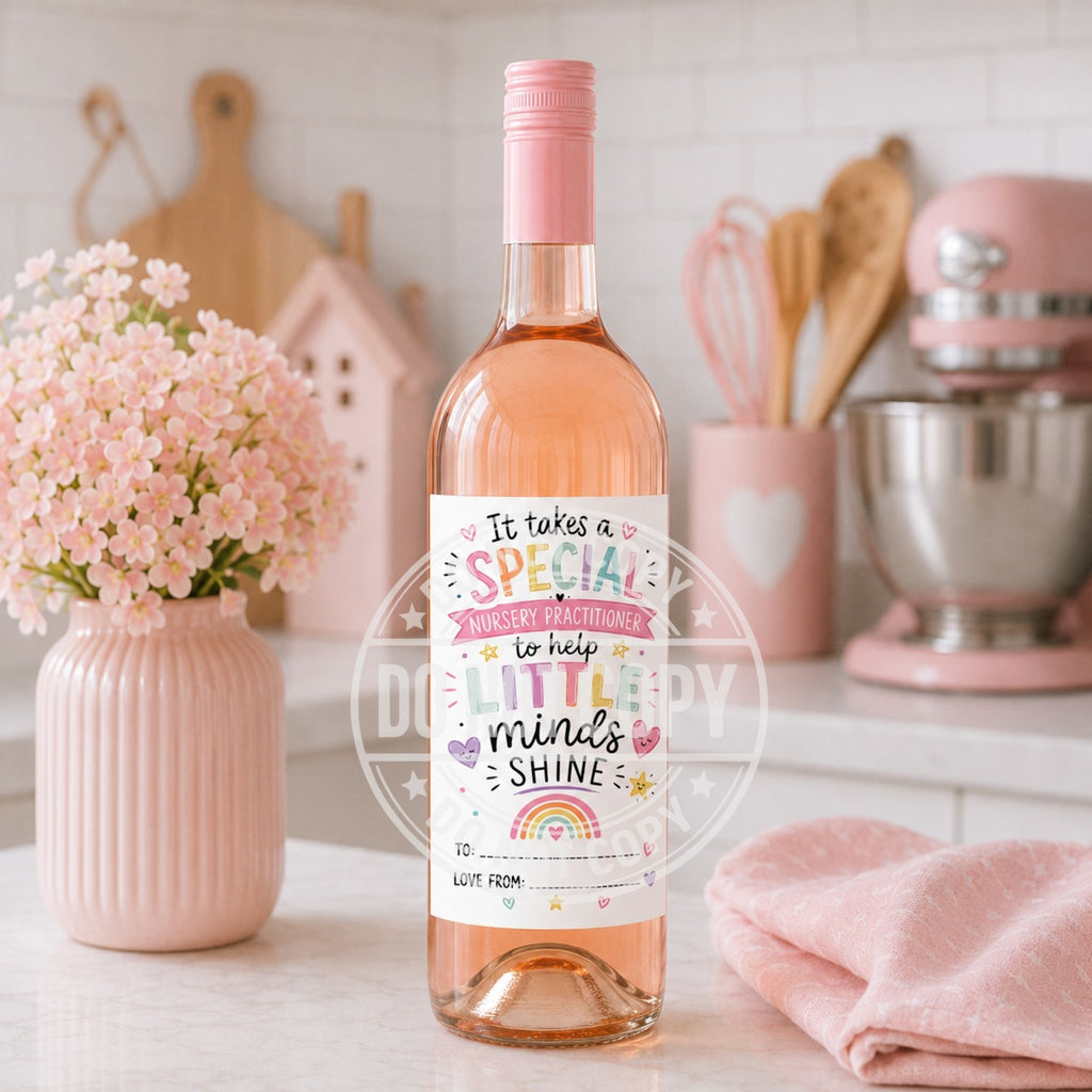Funny Nursery Practitioner Wine Labels | Glossy Easy Peel Bottle Stickers | End of Term Teacher Gift