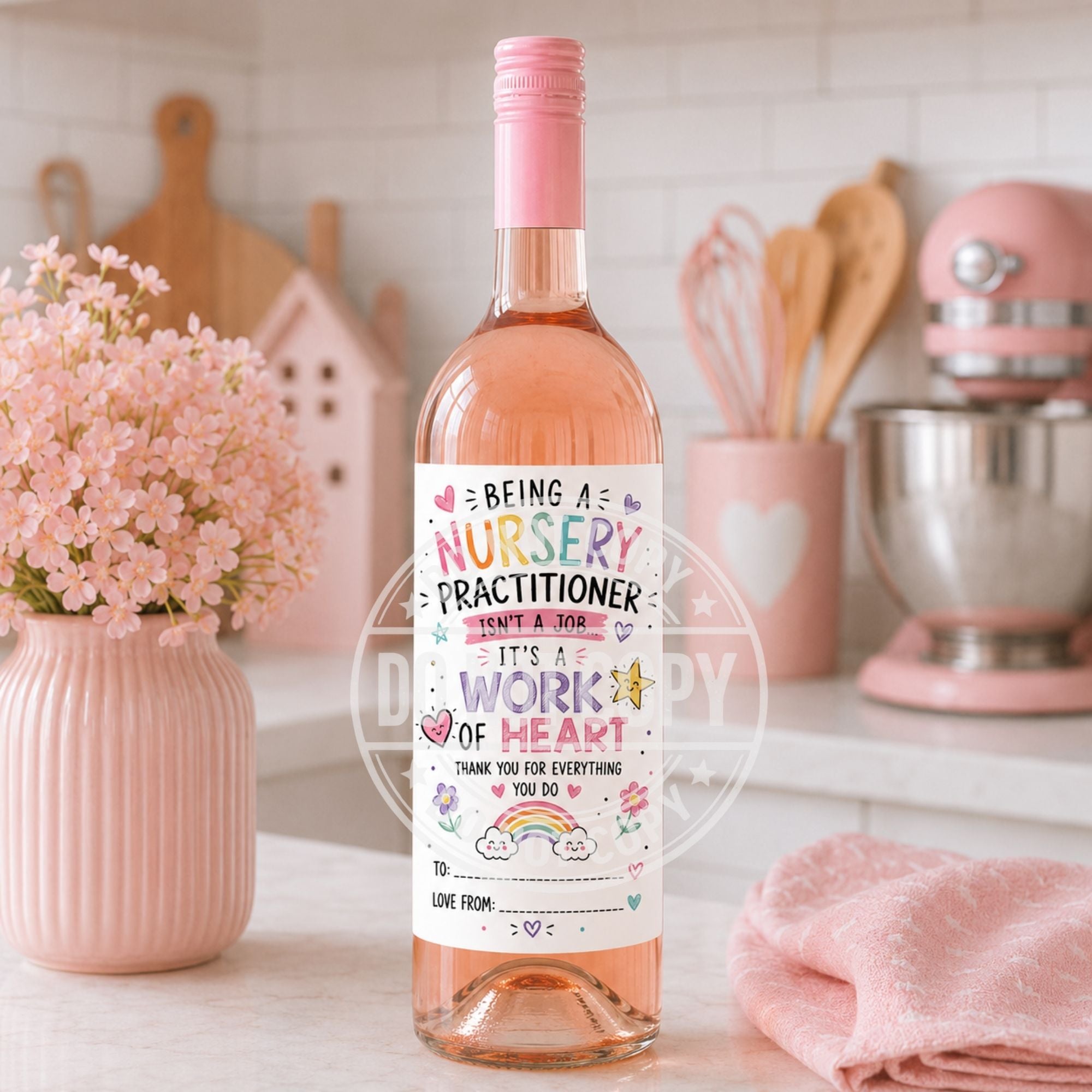 Funny Nursery Practitioner Wine Labels | Glossy Easy Peel Bottle Stickers | End of Term Teacher Gift