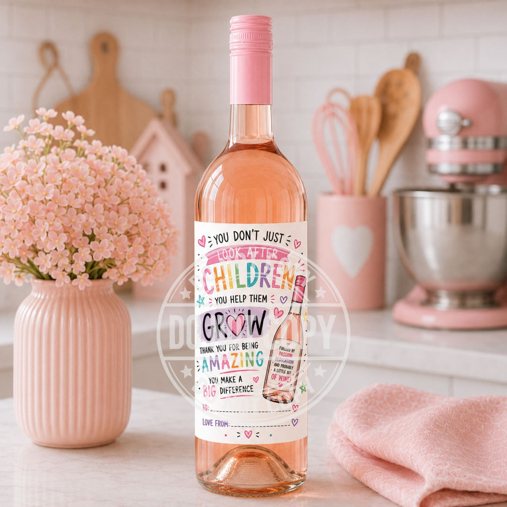 Funny Nursery Practitioner Wine Labels | Glossy Easy Peel Bottle Stickers | End of Term Teacher Gift