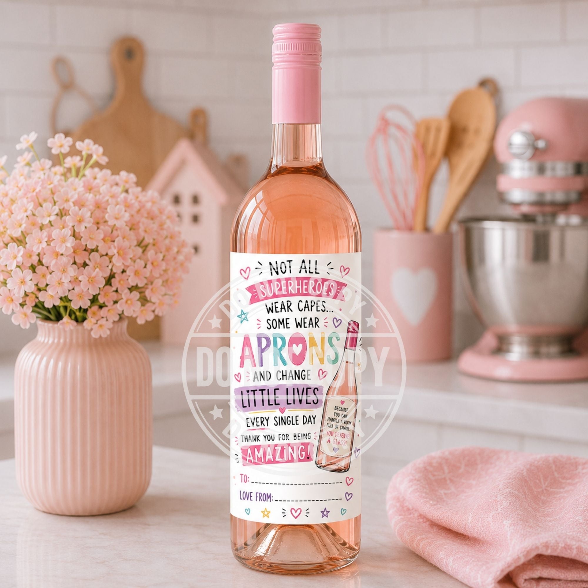 Funny Nursery Practitioner Wine Labels | Glossy Easy Peel Bottle Stickers | End of Term Teacher Gift