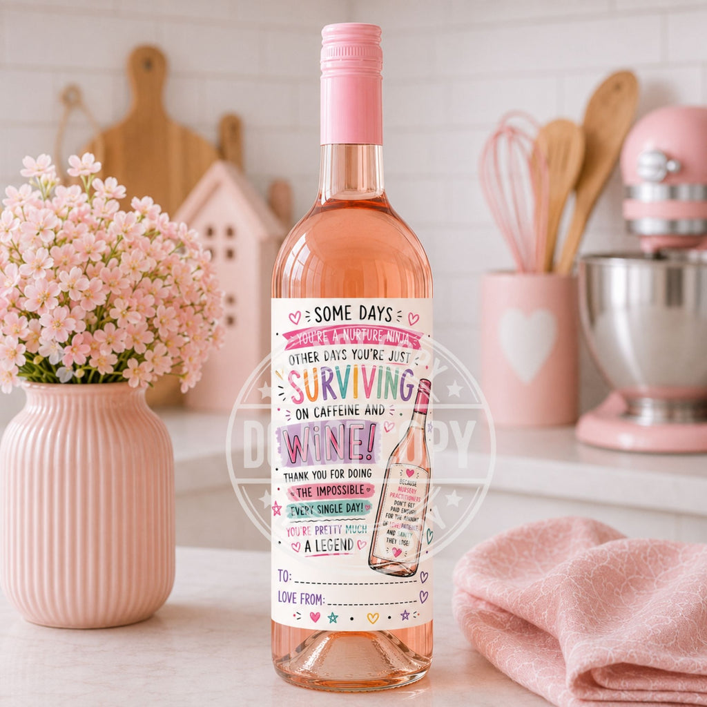 Funny Nursery Practitioner Wine Labels | Glossy Easy Peel Bottle Stickers | End of Term Teacher Gift