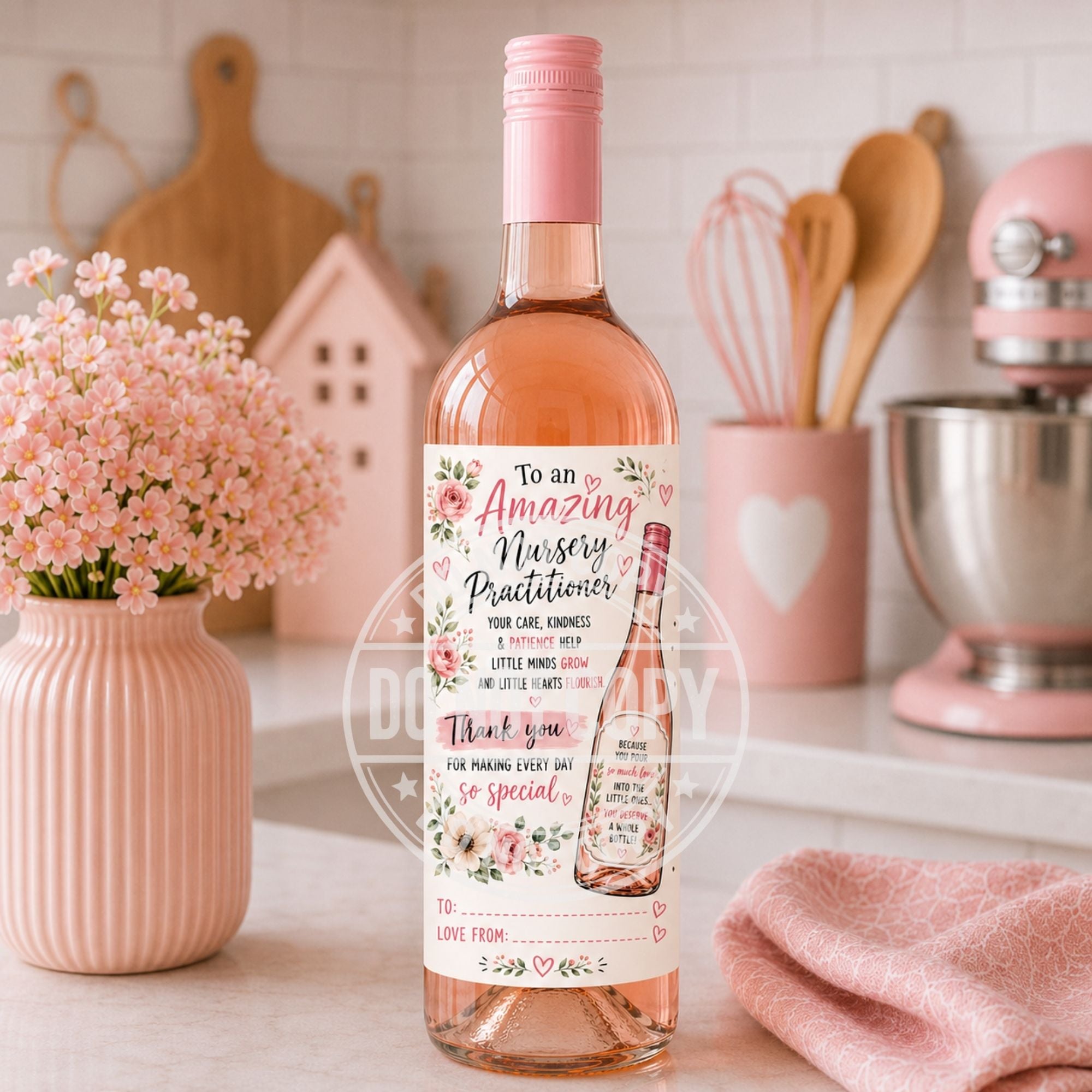 Funny Nursery Practitioner Wine Labels | Glossy Easy Peel Bottle Stickers | End of Term Teacher Gift