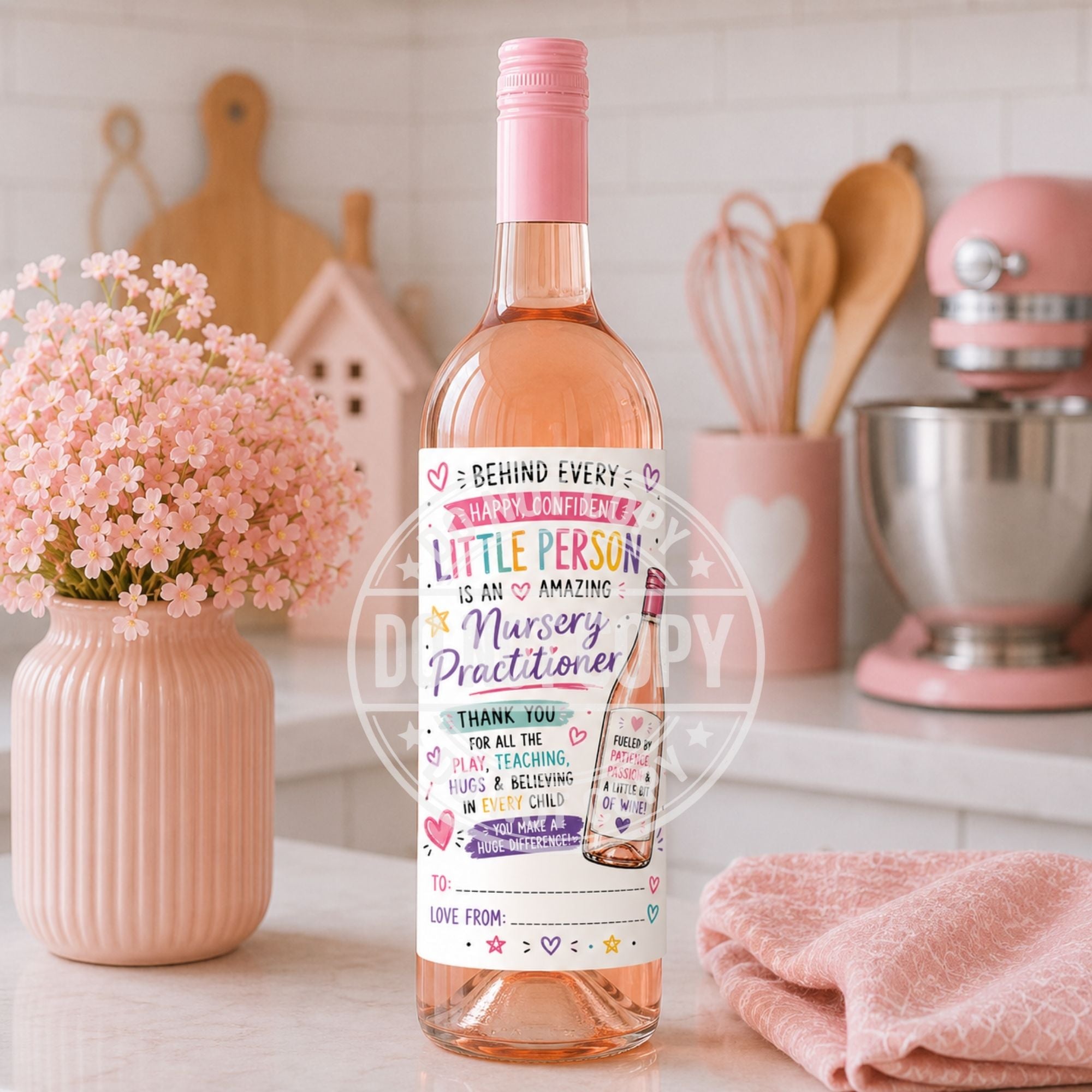 Funny Nursery Practitioner Wine Labels | Glossy Easy Peel Bottle Stickers | End of Term Teacher Gift