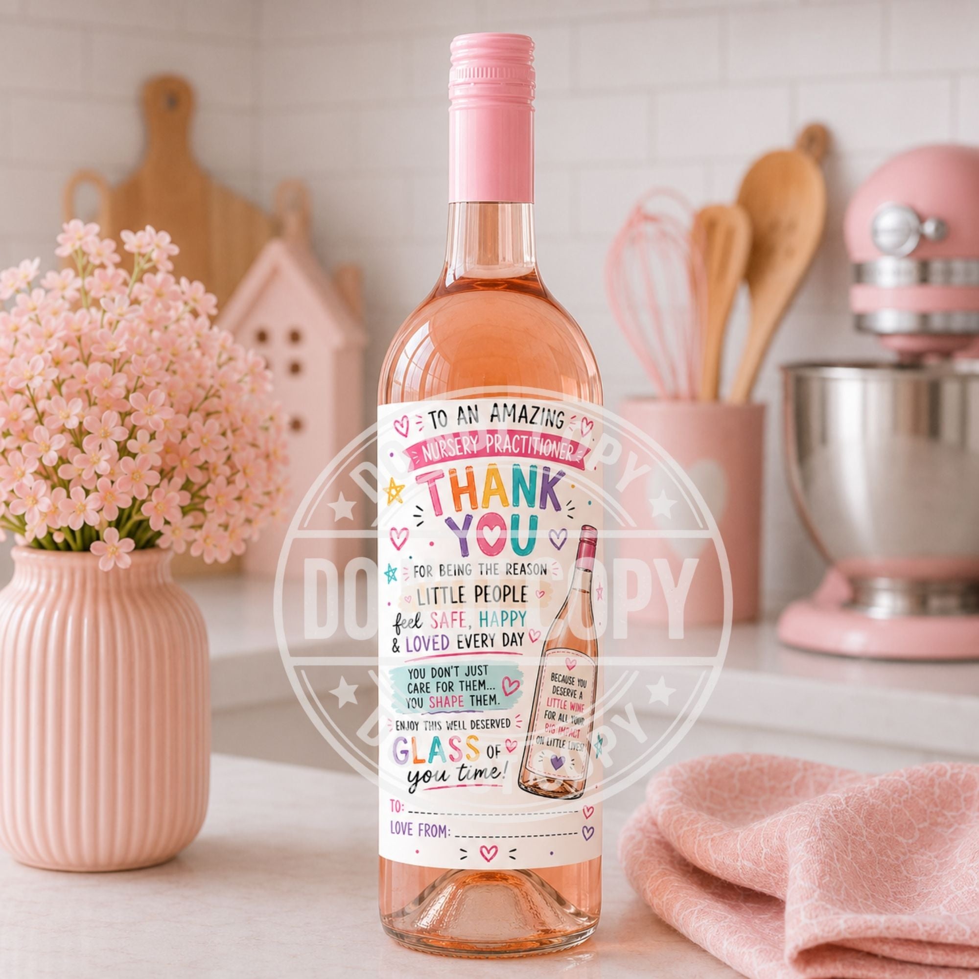 Funny Nursery Practitioner Wine Labels | Glossy Easy Peel Bottle Stickers | End of Term Teacher Gift