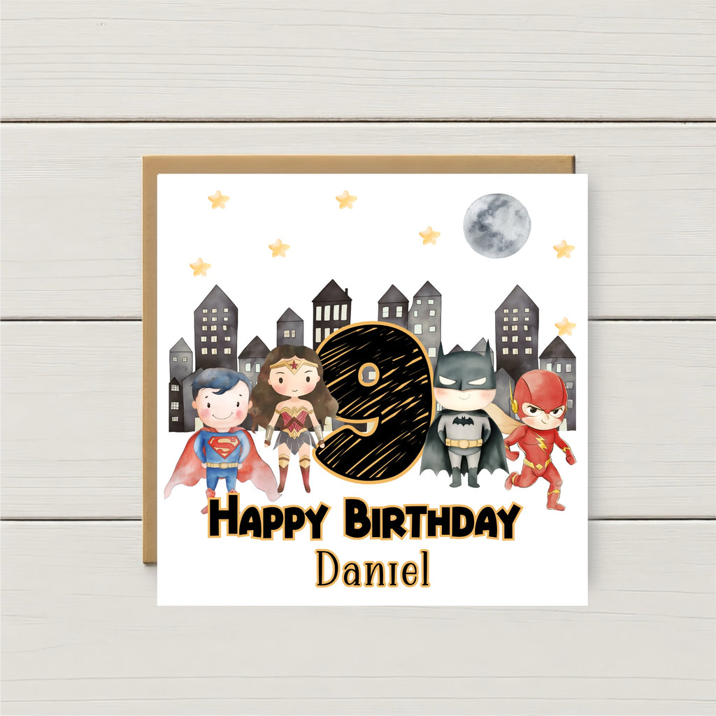 Personalised Superhero Birthday Card – Any Age & Name | Boys Birthday Card | Superman Batman Flash Wonder Woman
