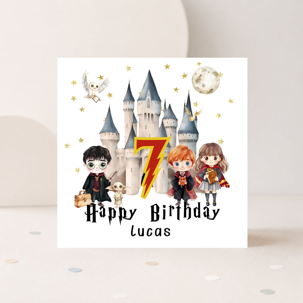 Personalised Wizard School Birthday Card – Any Age & Name | Magical Birthday Card | Wizard Inspired Birthday Card