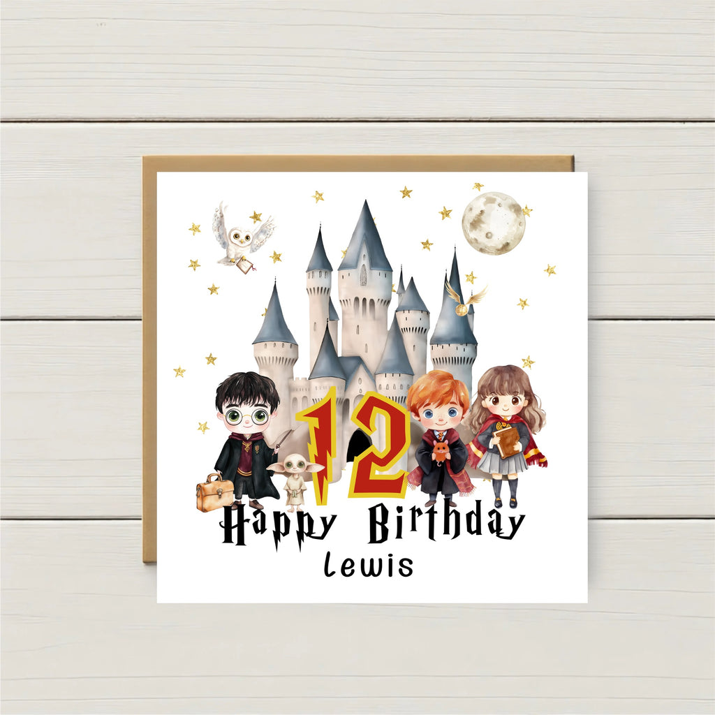 Personalised Wizard School Birthday Card – Any Age & Name | Magical Birthday Card | Wizard Inspired Birthday Card