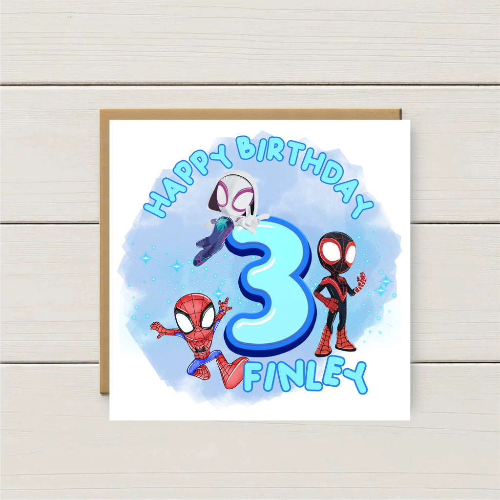 Personalised Spider-Verse Inspired Birthday Card – Any Age & Name | Custom Superhero Birthday Card for Boys