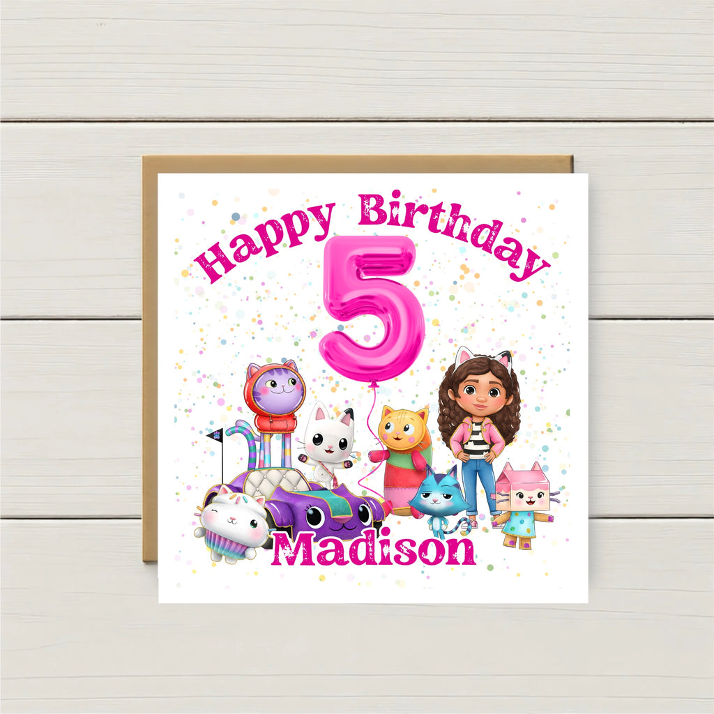 Personalised Gabby’s Dollhouse Inspired Birthday Card – Any Age & Name | Custom Girls Birthday Card