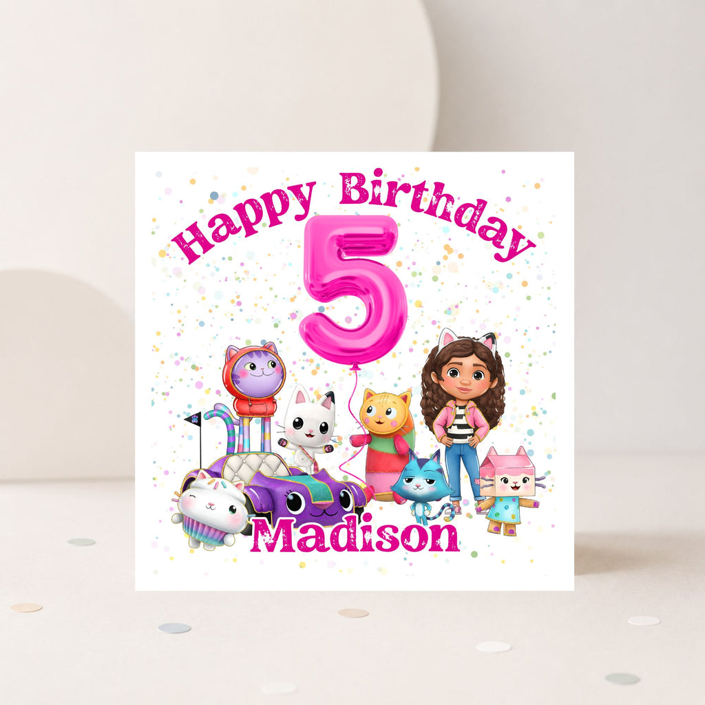 Personalised Gabby’s Dollhouse Inspired Birthday Card – Any Age & Name | Custom Girls Birthday Card