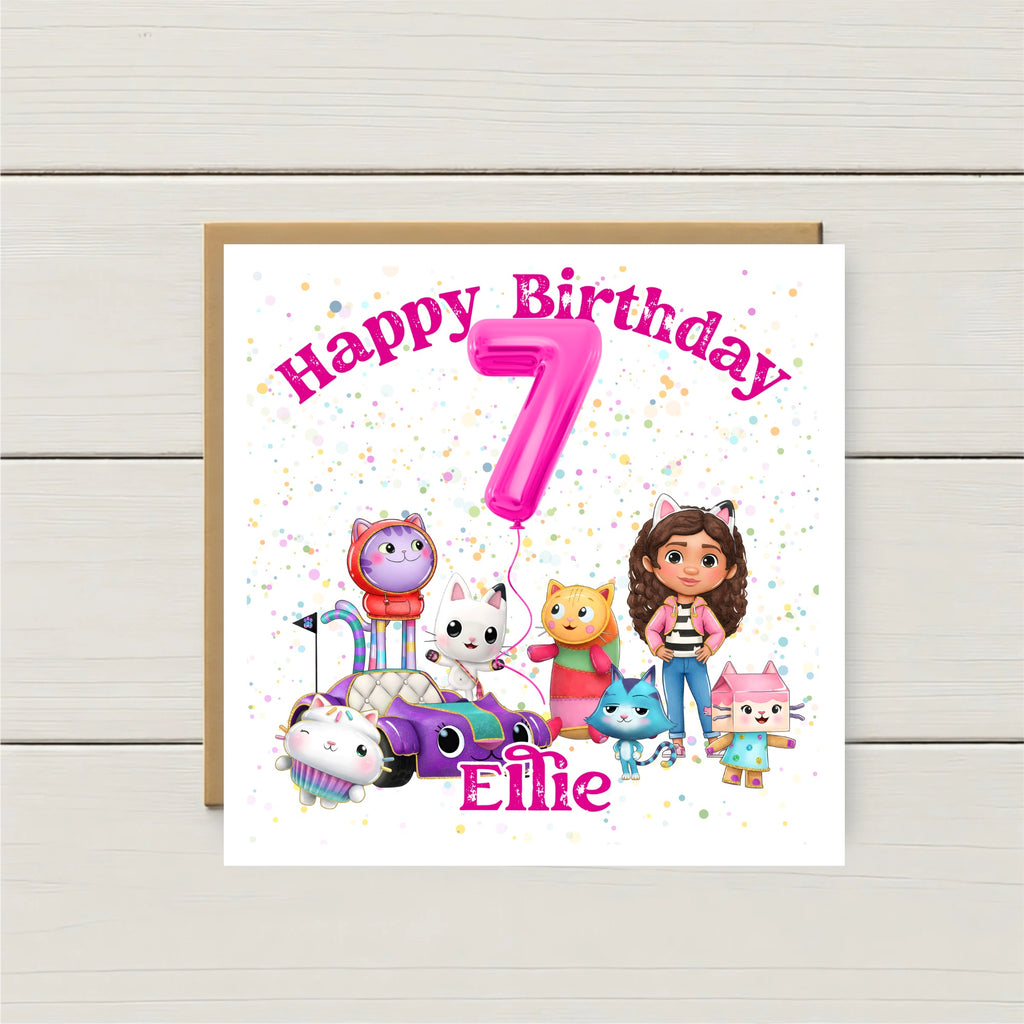 Personalised Gabby’s Dollhouse Inspired Birthday Card – Any Age & Name | Custom Girls Birthday Card
