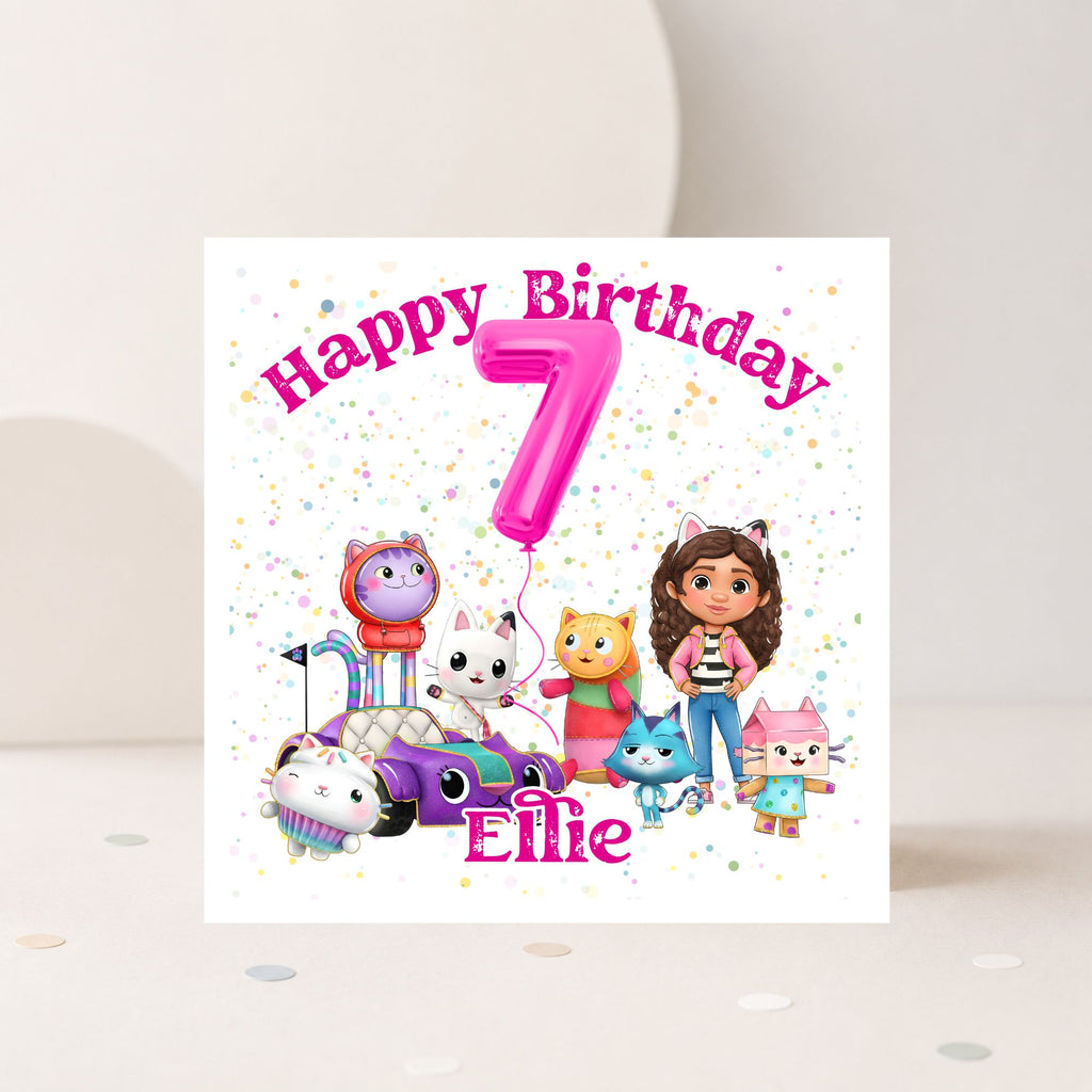 Personalised Gabby’s Dollhouse Inspired Birthday Card – Any Age & Name | Custom Girls Birthday Card
