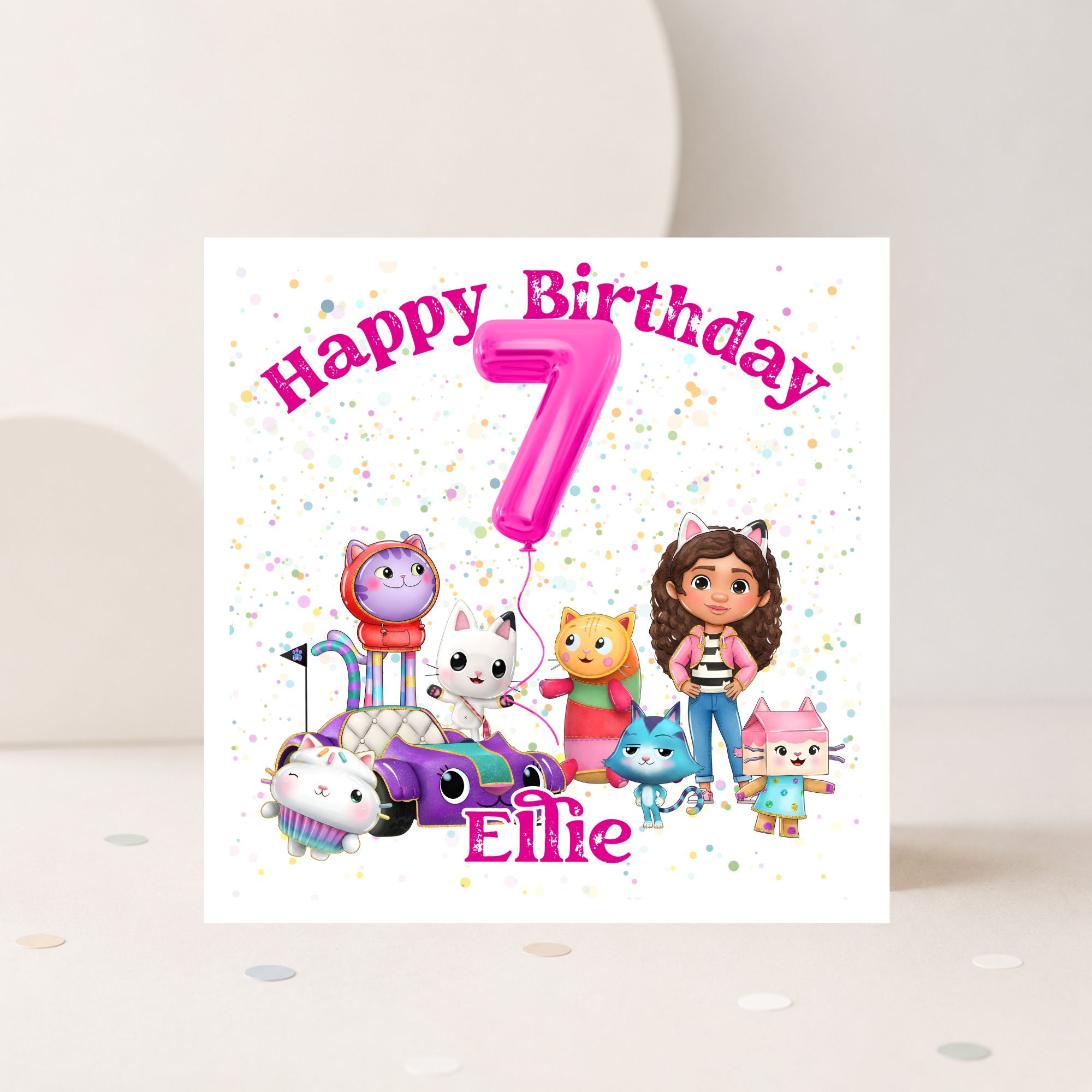 Personalised Gabby’s Dollhouse Inspired Birthday Card – Any Age & Name | Custom Girls Birthday Card
