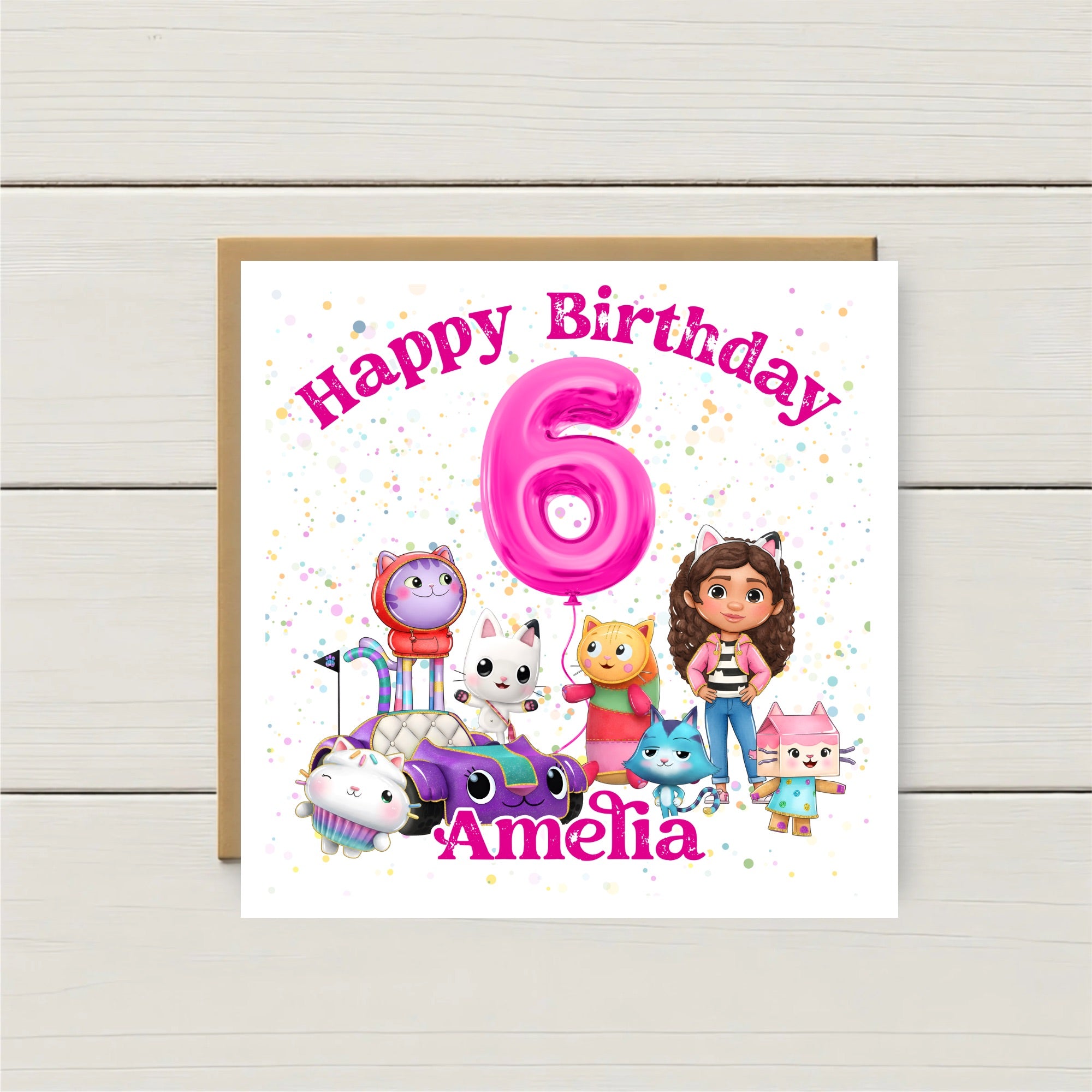 Personalised Gabby’s Dollhouse Inspired Birthday Card – Any Age & Name | Custom Girls Birthday Card