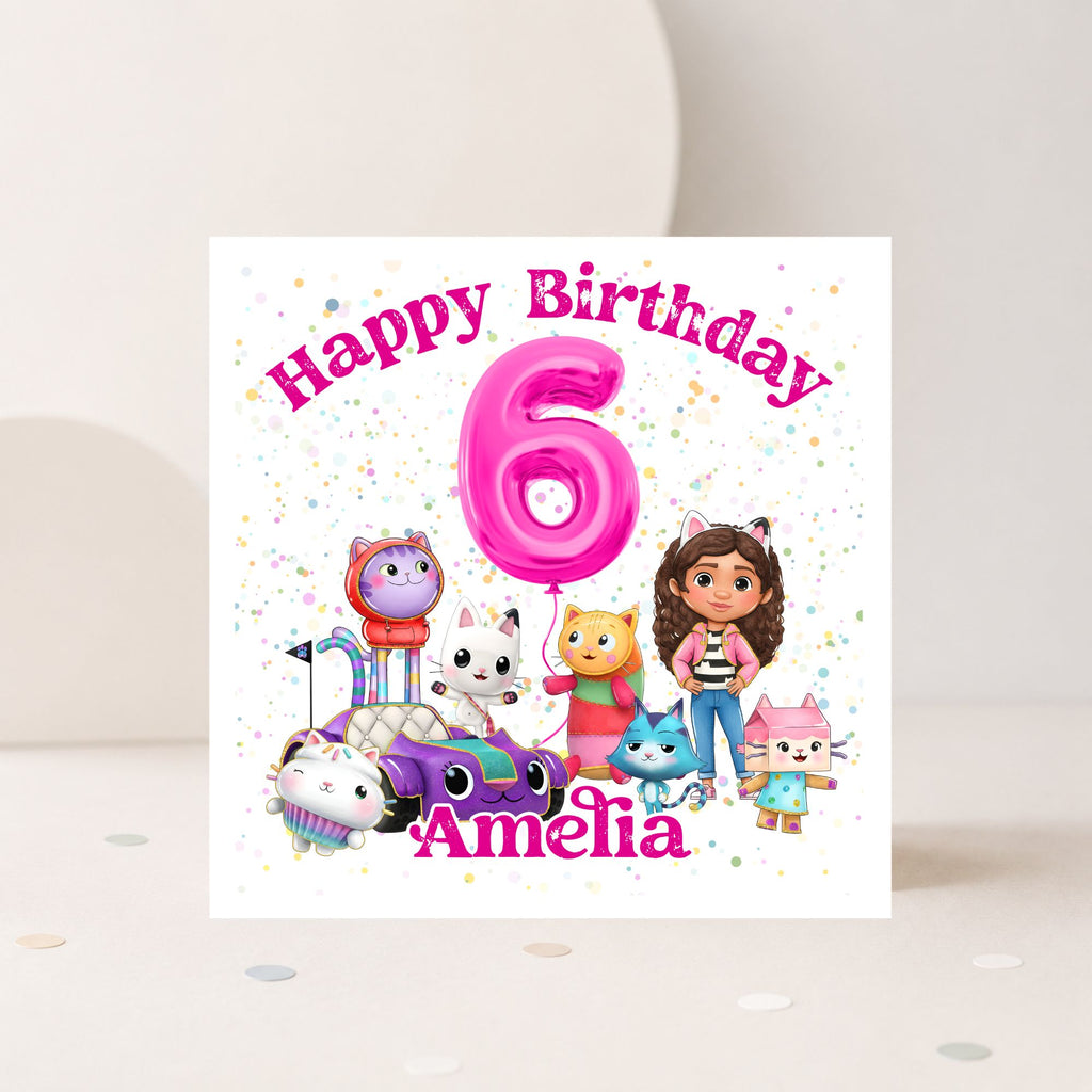 Personalised Gabby’s Dollhouse Inspired Birthday Card – Any Age & Name | Custom Girls Birthday Card