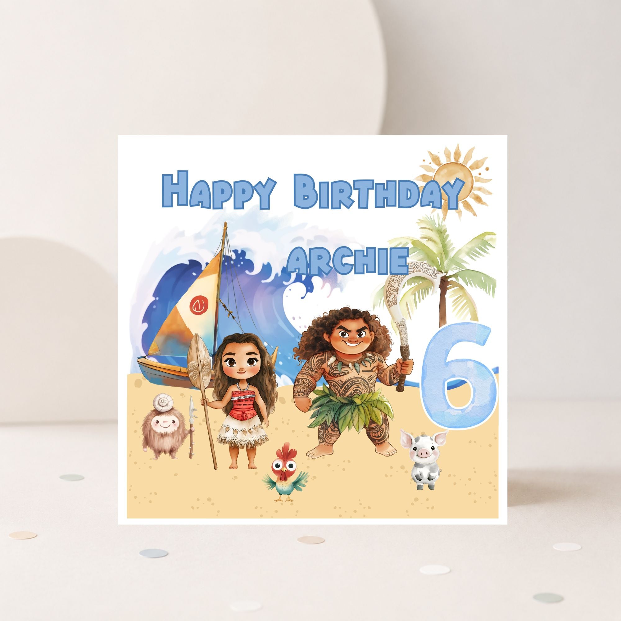 Personalised Moana Inspired Birthday Card – Any Name & Age – Tropical Adventure Birthday Card