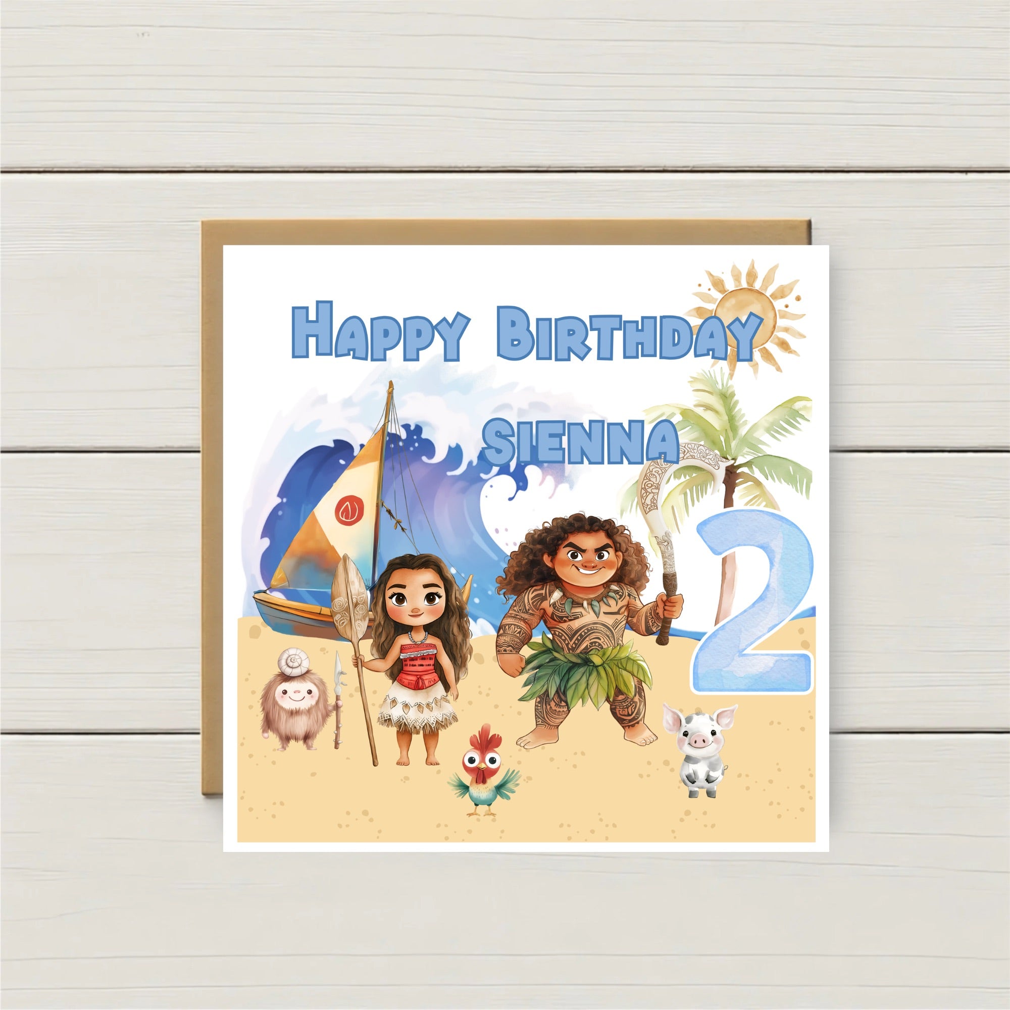Personalised Moana Inspired Birthday Card – Any Name & Age – Tropical Adventure Birthday Card
