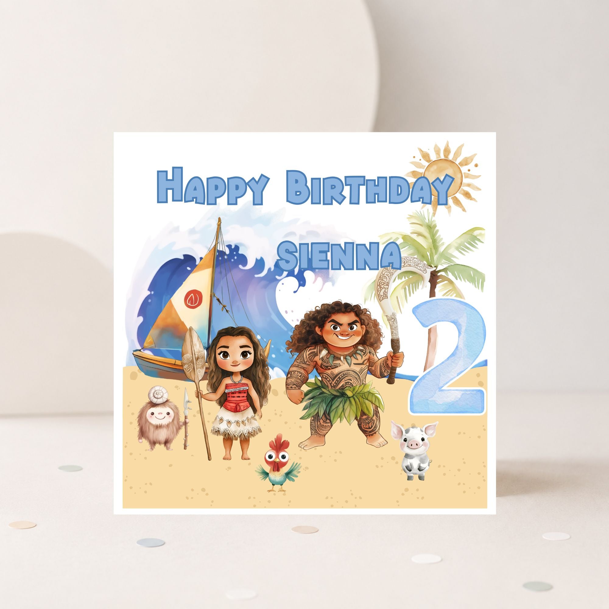 Personalised Moana Inspired Birthday Card – Any Name & Age – Tropical Adventure Birthday Card