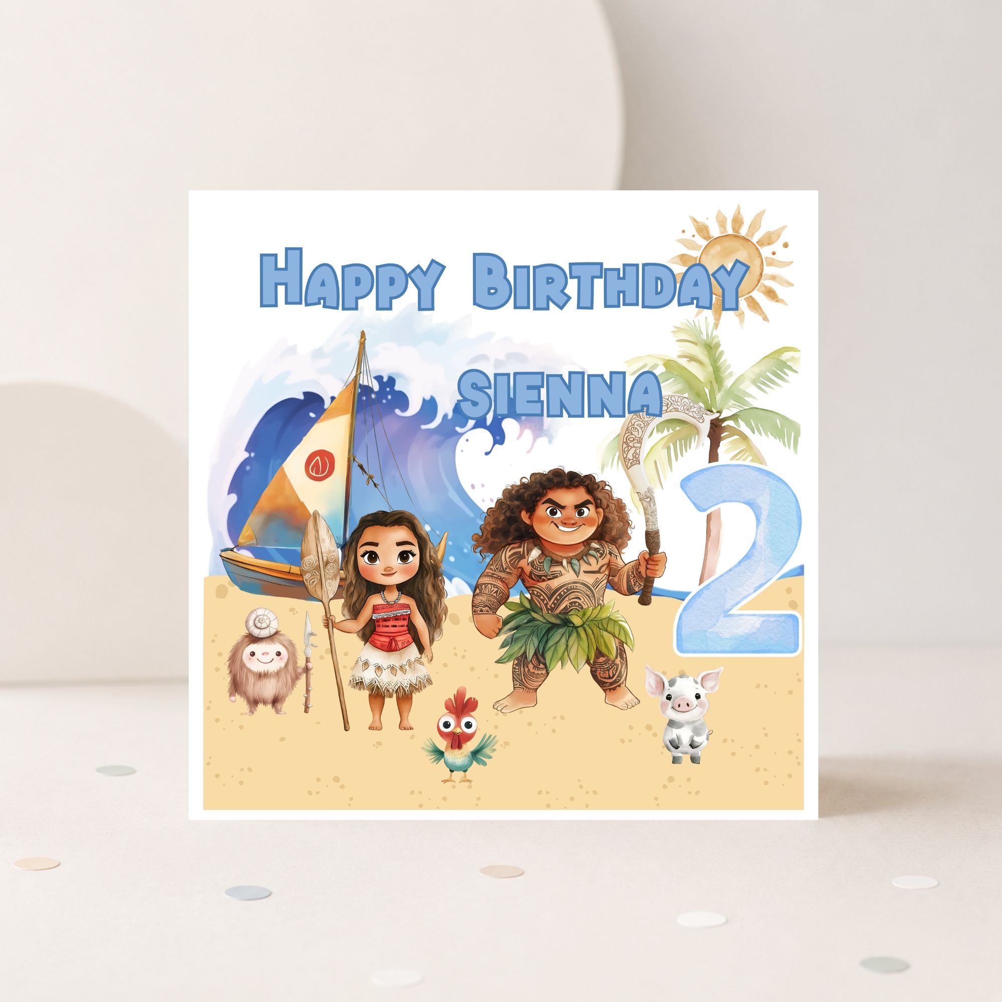 Personalised Moana Inspired Birthday Card – Any Name & Age – Tropical Adventure Birthday Card