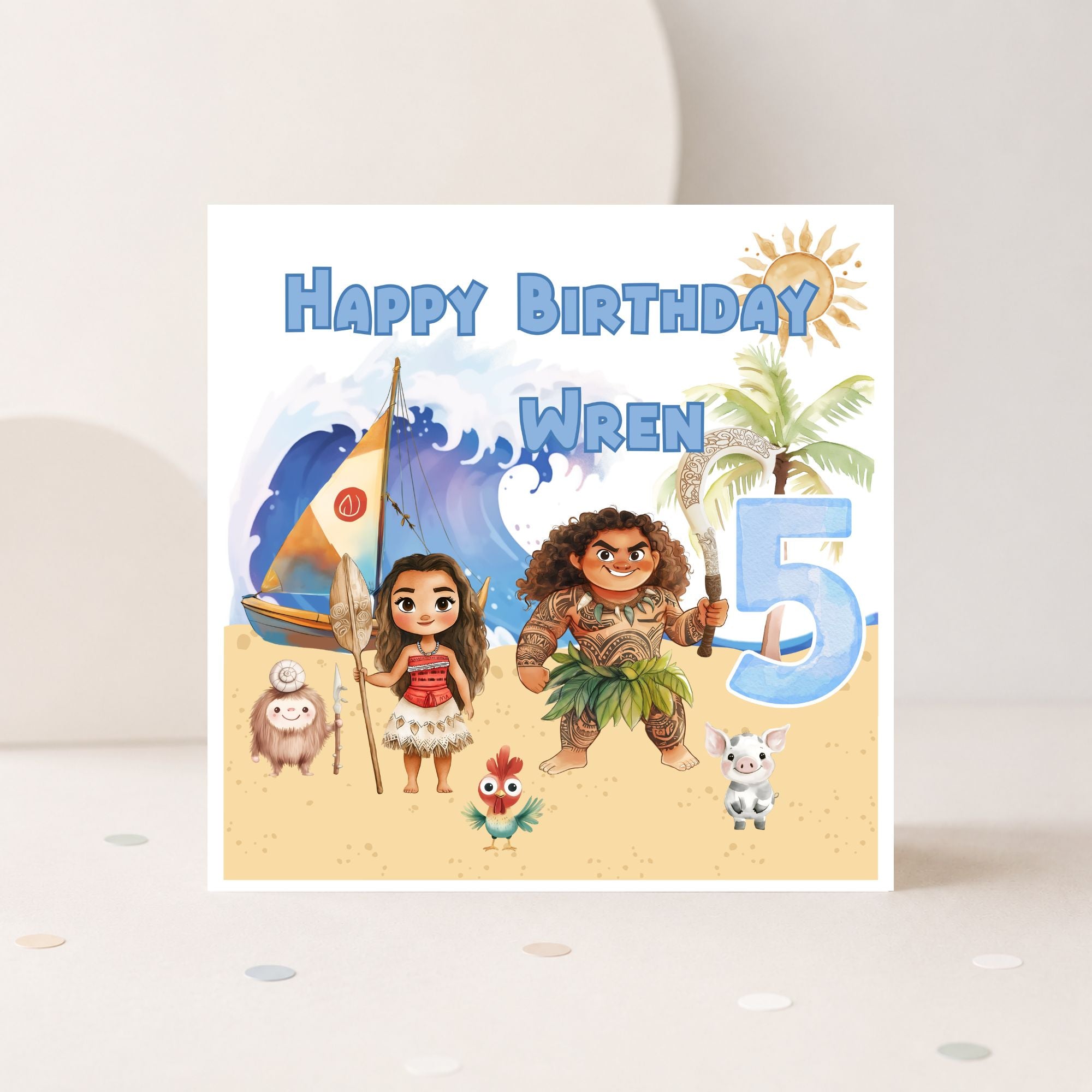 Personalised Moana Inspired Birthday Card – Any Name & Age – Tropical Adventure Birthday Card