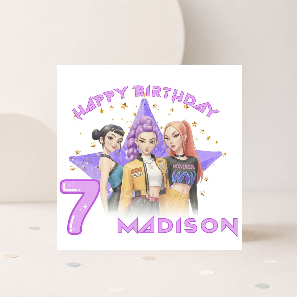 Personalised K-Pop Style Girls Birthday Card – Any Age & Name