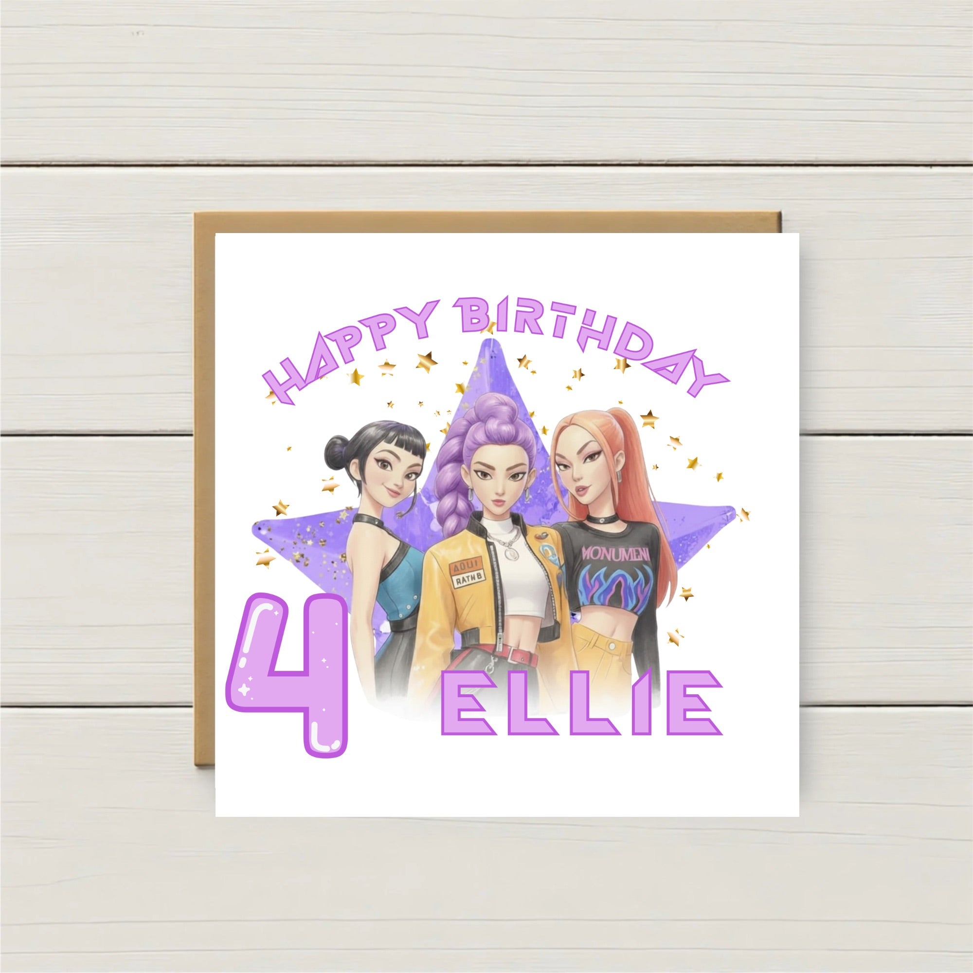 Personalised K-Pop Style Girls Birthday Card – Any Age & Name