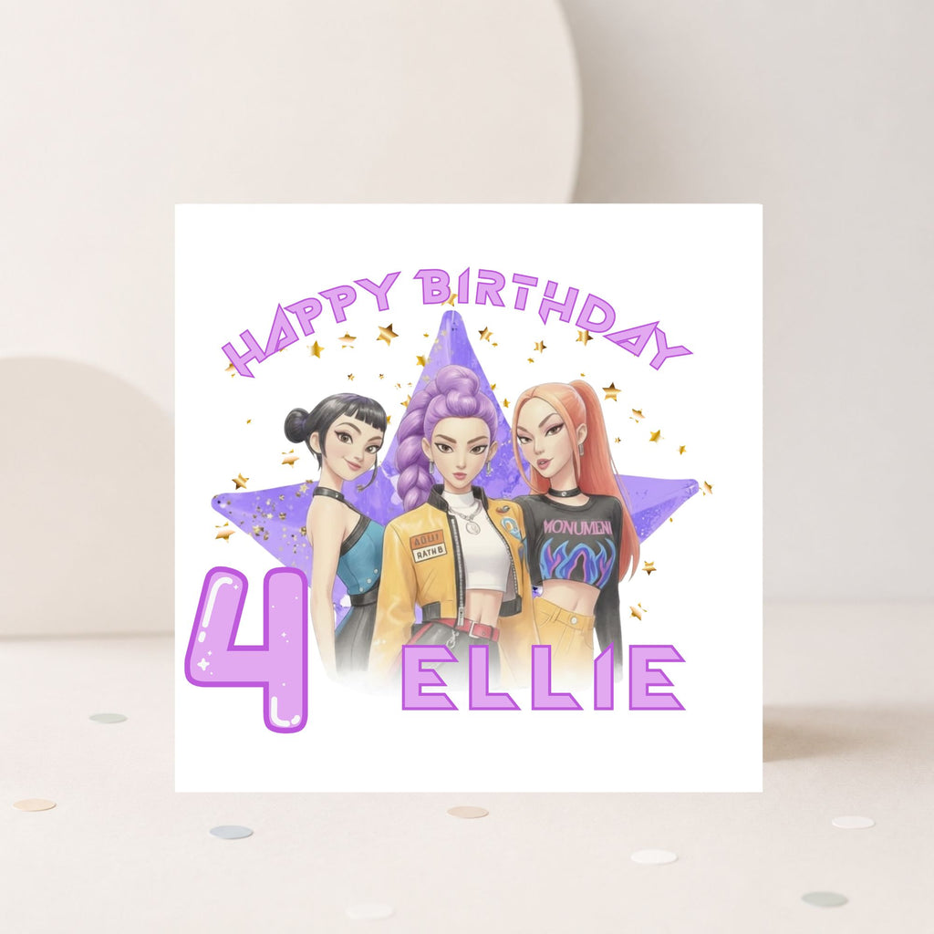 Personalised K-Pop Style Girls Birthday Card – Any Age & Name