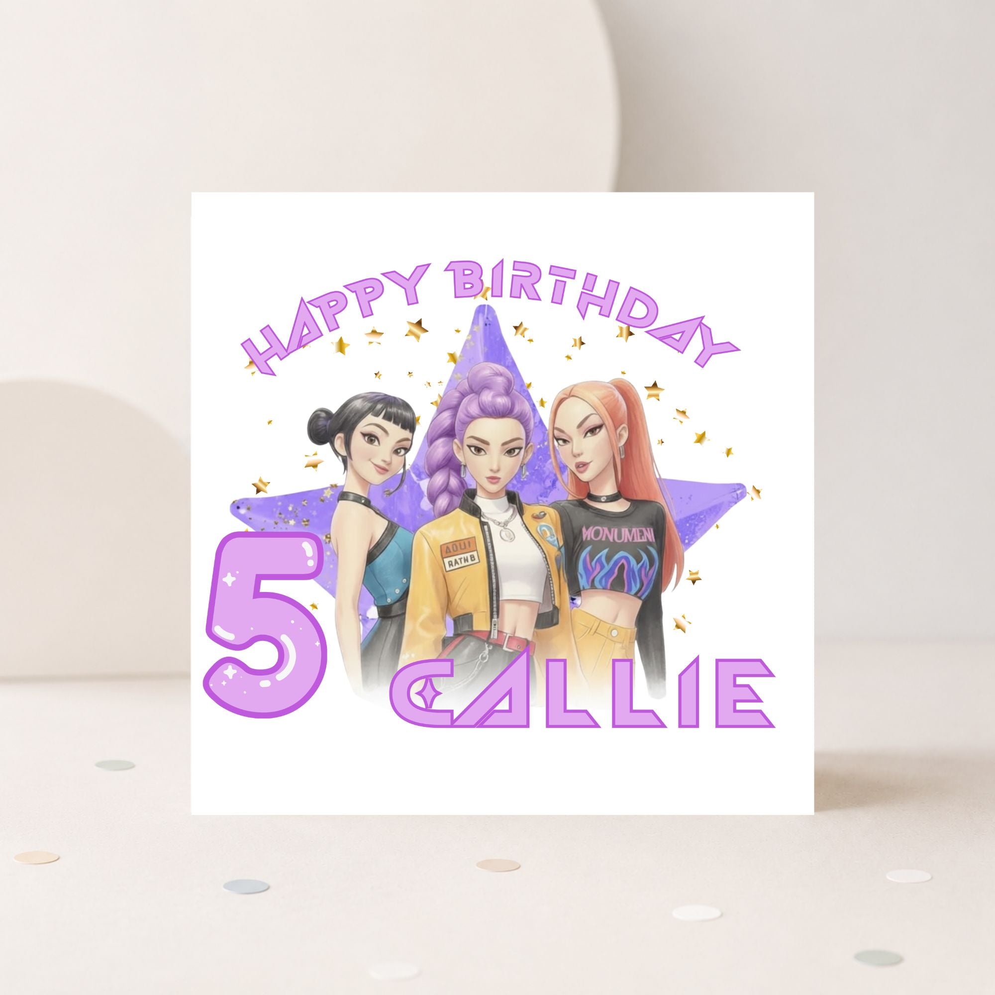 Personalised K-Pop Style Girls Birthday Card – Any Age & Name