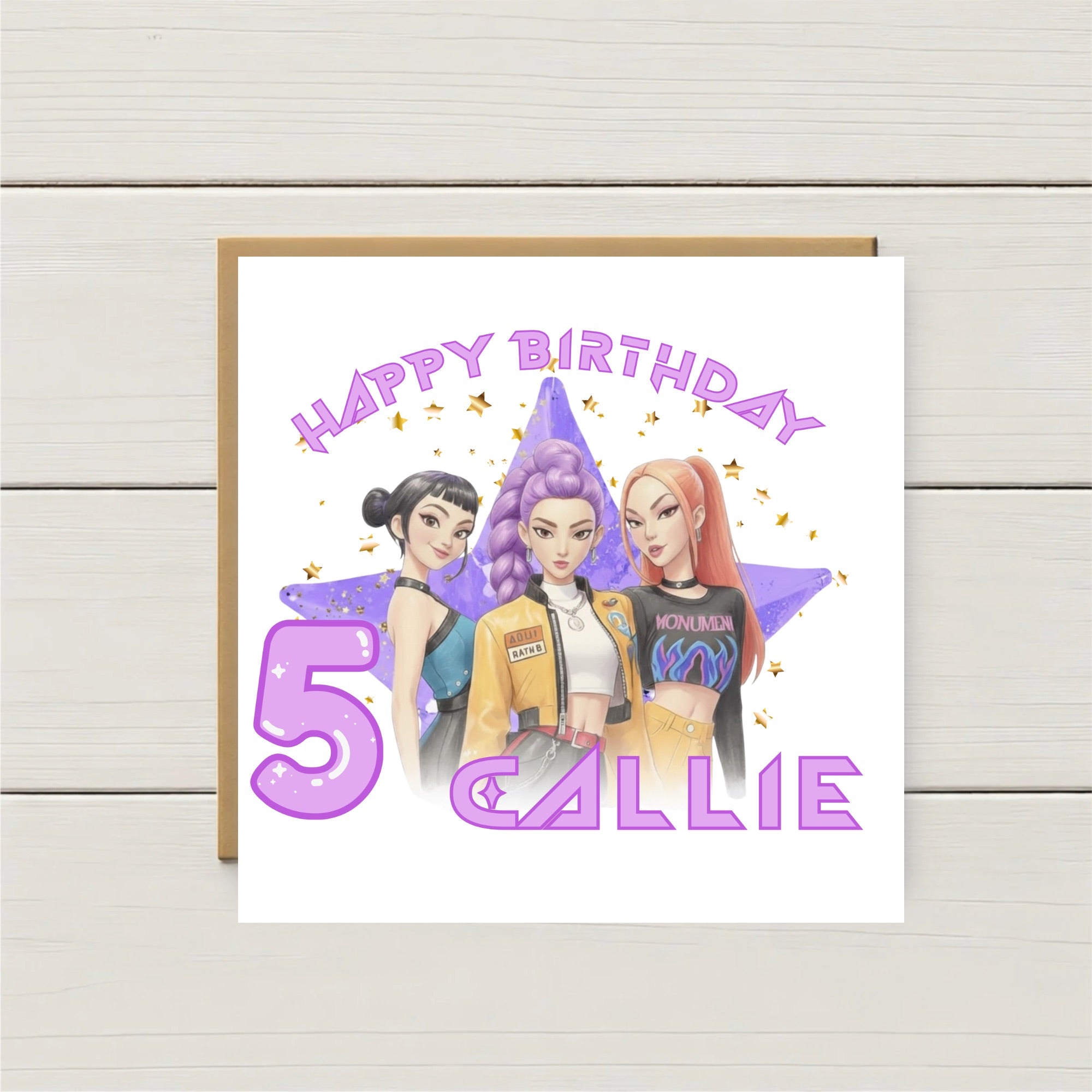 Personalised K-Pop Style Girls Birthday Card – Any Age & Name