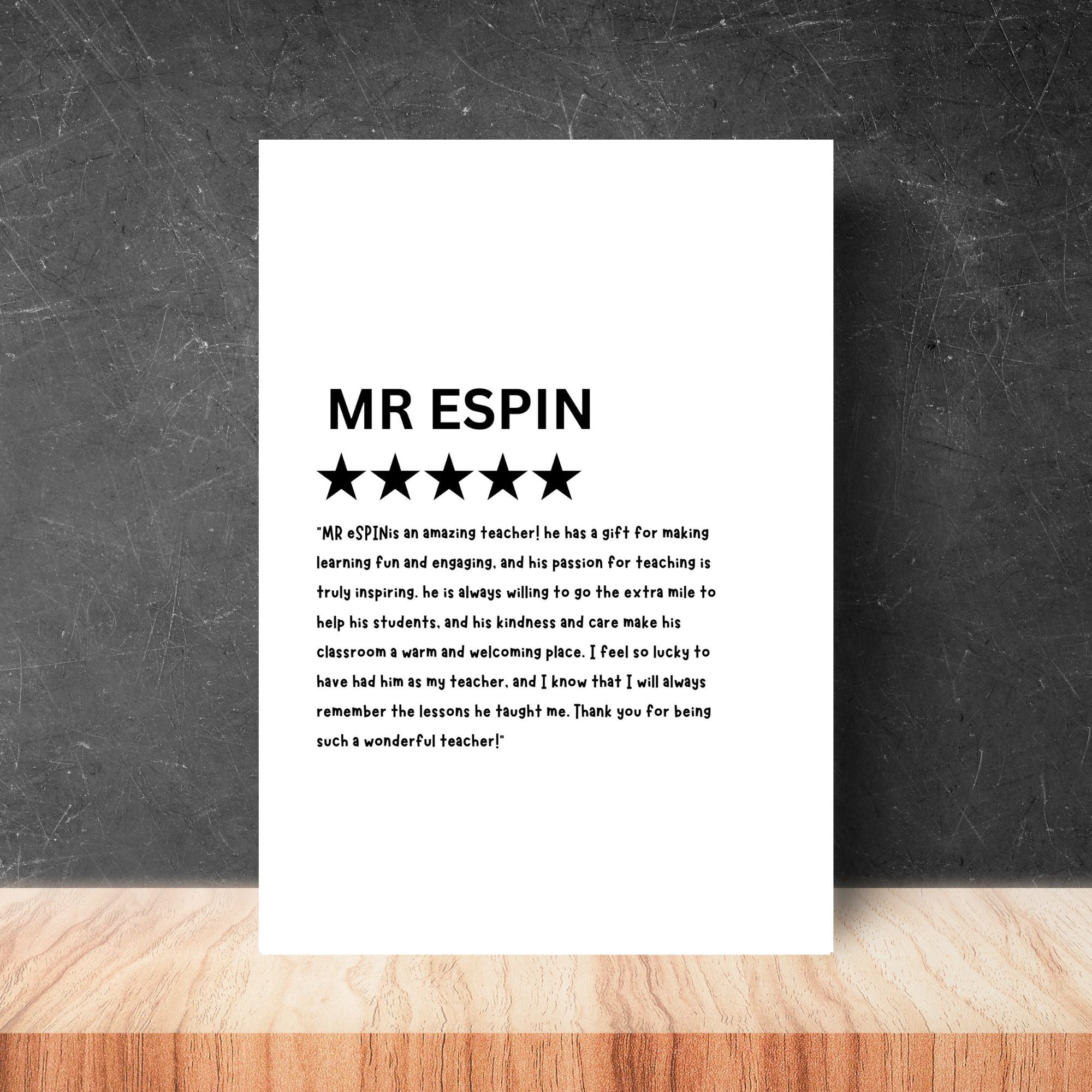 Personalised A4 Teacher Thank You Print – End of Year Teacher Gift