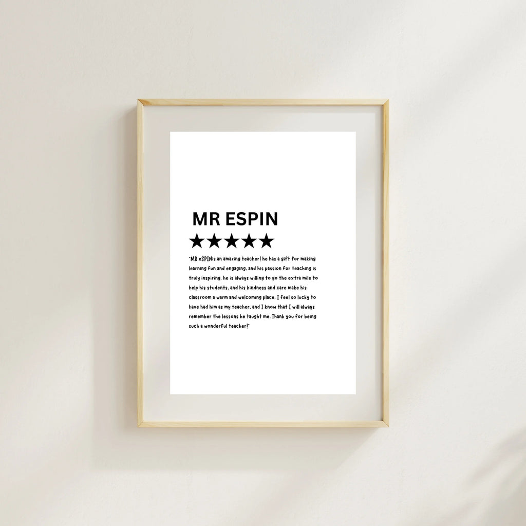 Personalised A4 Teacher Thank You Print – End of Year Teacher Gift