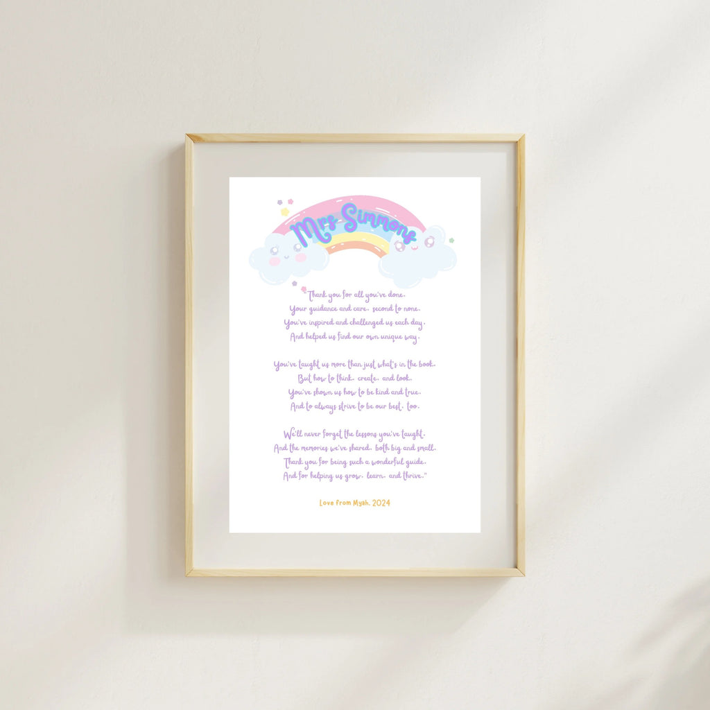 Personalised A4 Teacher Thank You Print – End of Year Teacher Gift