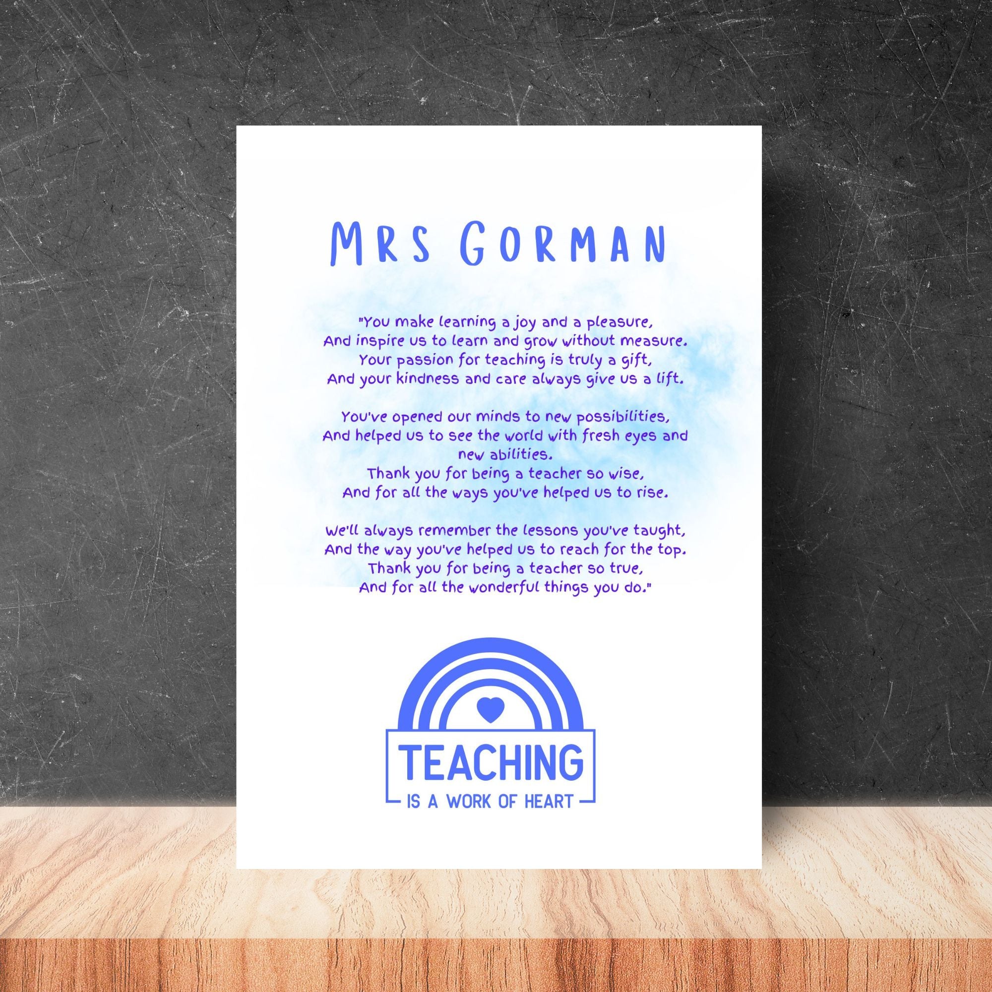 Personalised A4 Teacher Thank You Print – End of Year Teacher Gift