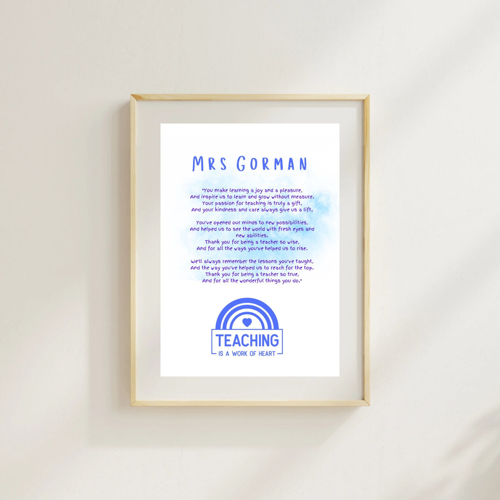 Personalised A4 Teacher Thank You Print – End of Year Teacher Gift