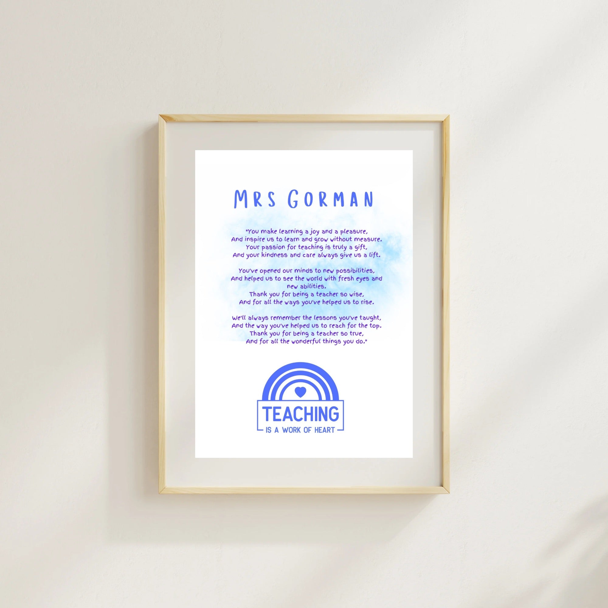 Personalised A4 Teacher Thank You Print – End of Year Teacher Gift