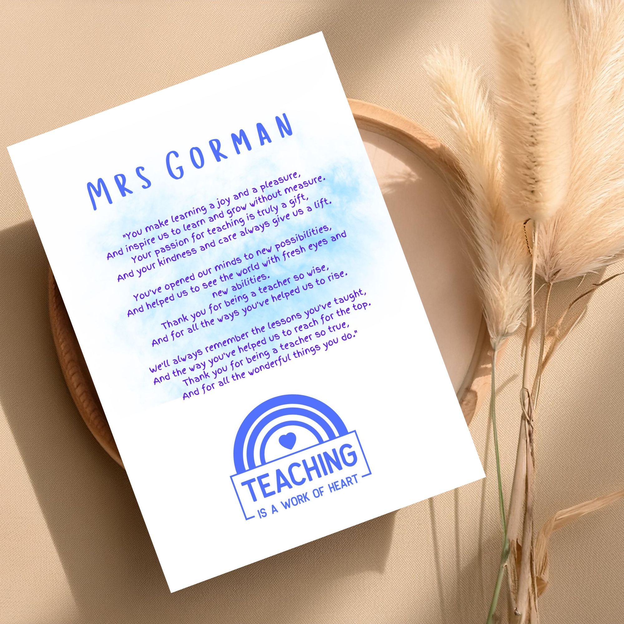 Personalised A4 Teacher Thank You Print – End of Year Teacher Gift