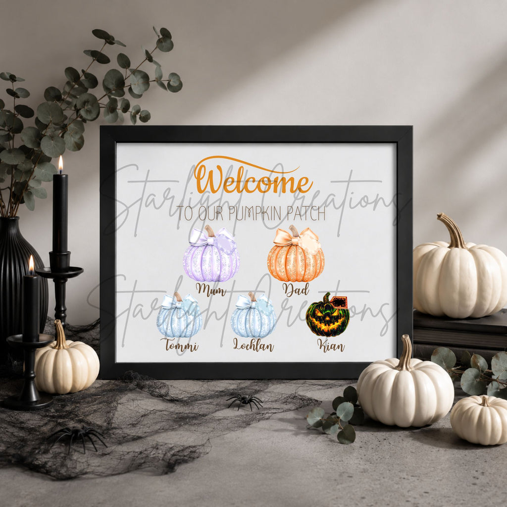 Personalised Family Pumpkin Patch Print | Halloween Family Name Print | Custom Autumn Home Decor | A4 Unframed Gift