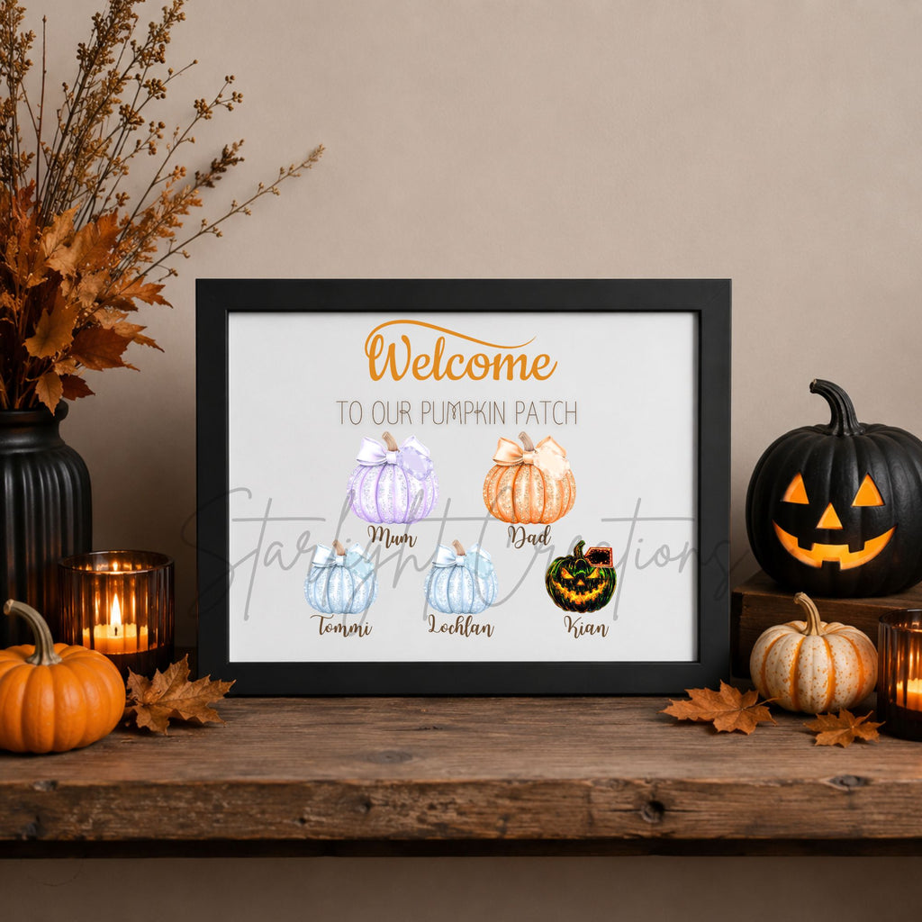 Personalised Family Pumpkin Patch Print | Halloween Family Name Print | Custom Autumn Home Decor | A4 Unframed Gift
