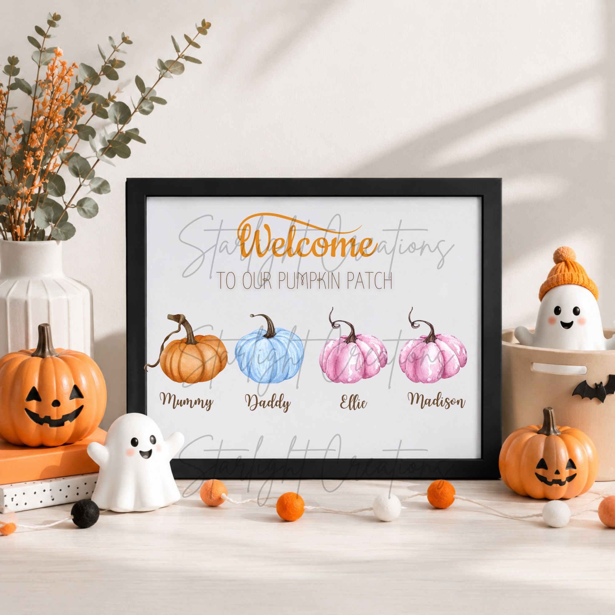 Personalised Family Pumpkin Patch Print | Halloween Family Name Print | Custom Autumn Home Decor | A4 Unframed Gift