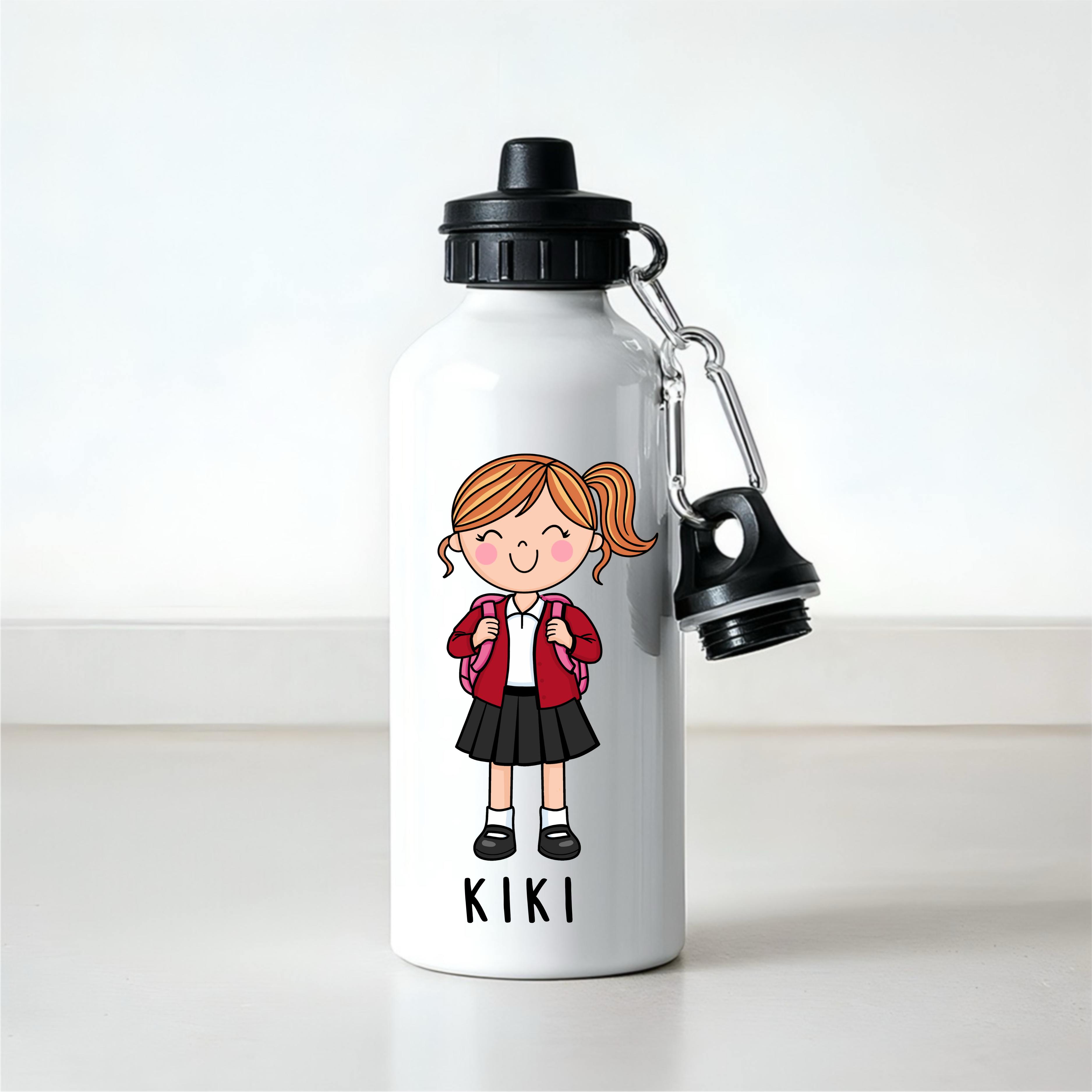 Personalised Girls School Water Bottle – 600ml Aluminium Bottle – Custom Name Bottle for School, Nursery & Travel