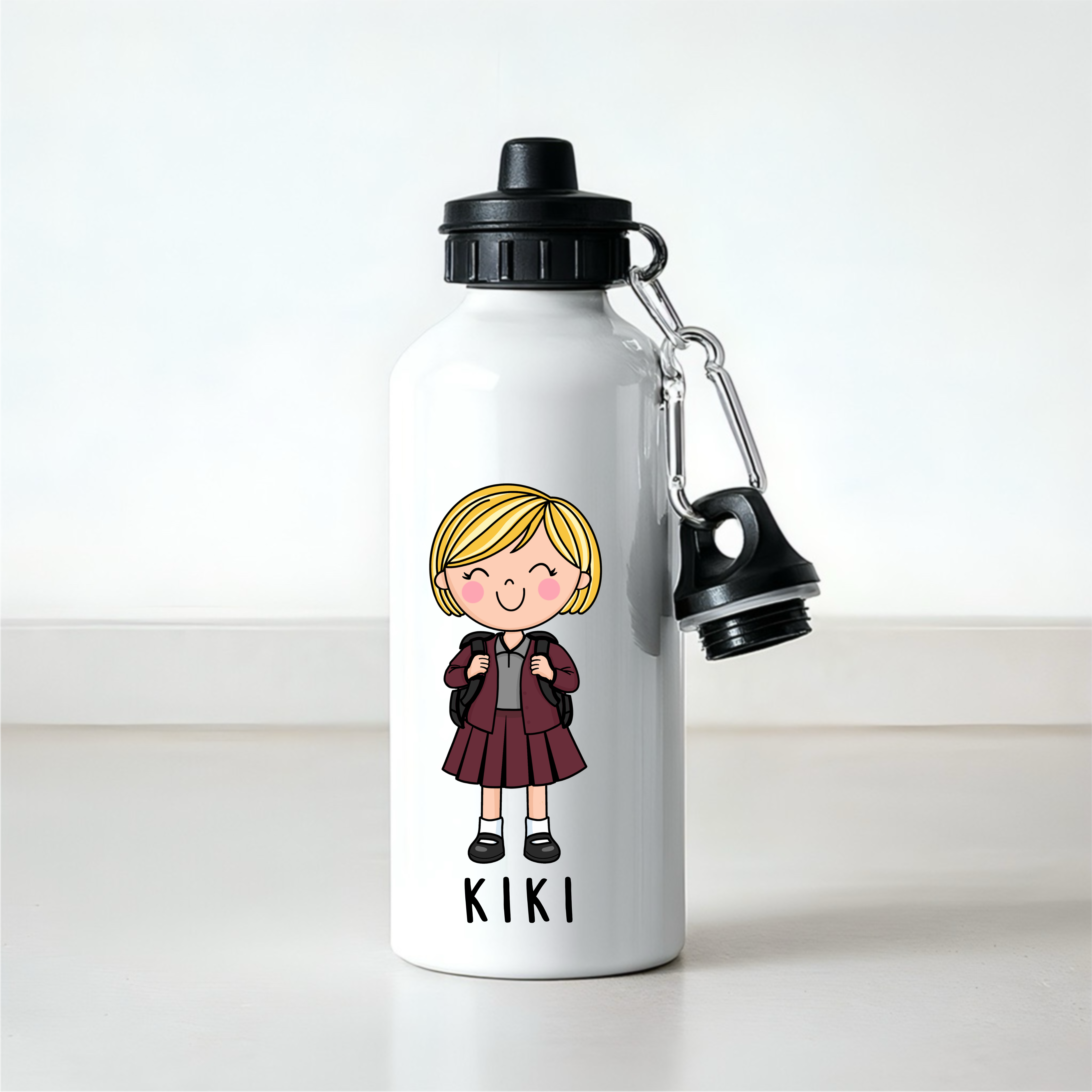 Personalised Girls School Water Bottle – 600ml Aluminium Bottle – Custom Name Bottle for School, Nursery & Travel