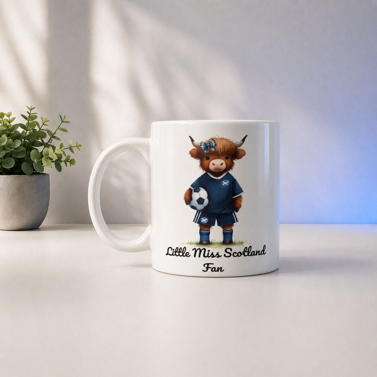 Little Miss Scotland Fan Mug – Highland Cow Scotland Football Ceramic Mug – Scottish Gift for Girls
