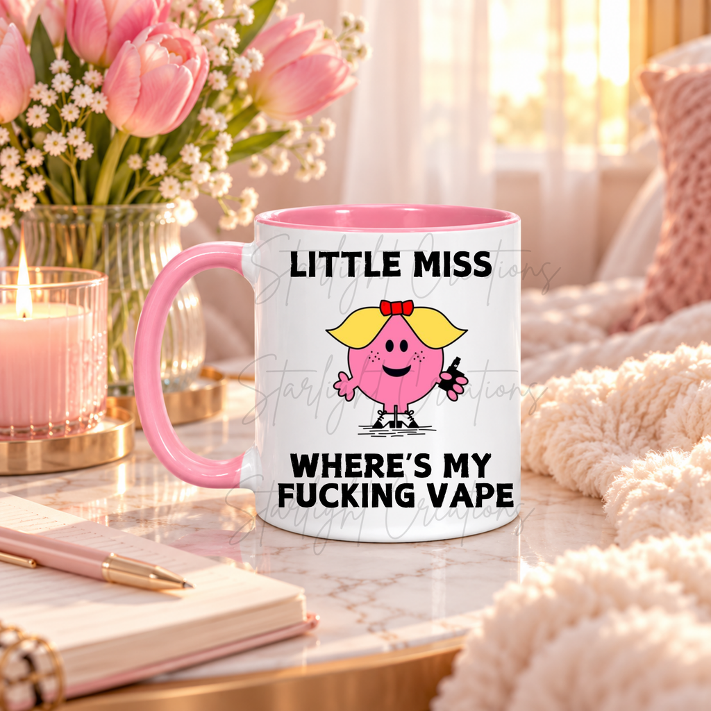 funny christmas mug with where’s my f***ing vape design, pink mug