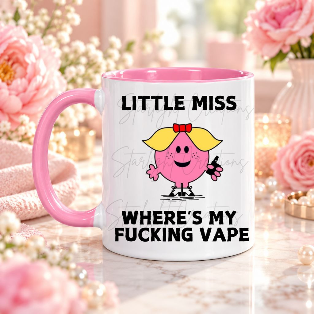 funny christmas mug with where’s my f***ing vape design, pink handle