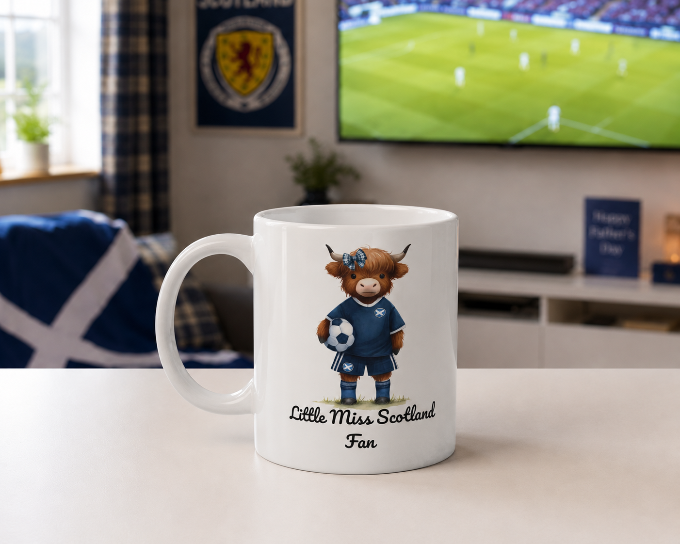Little Miss Scotland Fan Mug – Highland Cow Scotland Football Ceramic Mug – Scottish Gift for Girls